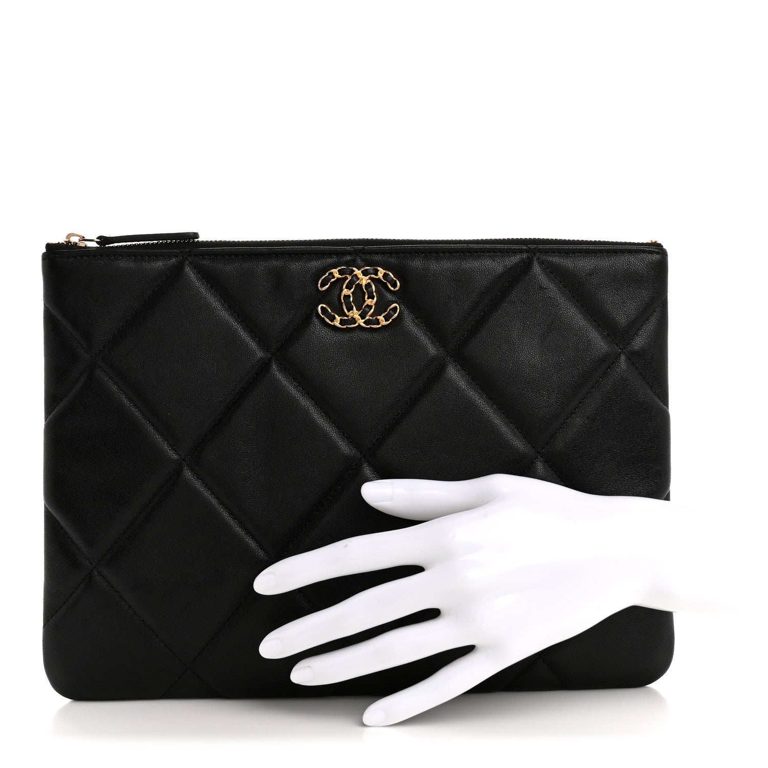 Lambskin Quilted Large Chanel 19 Cosmetic Case Black