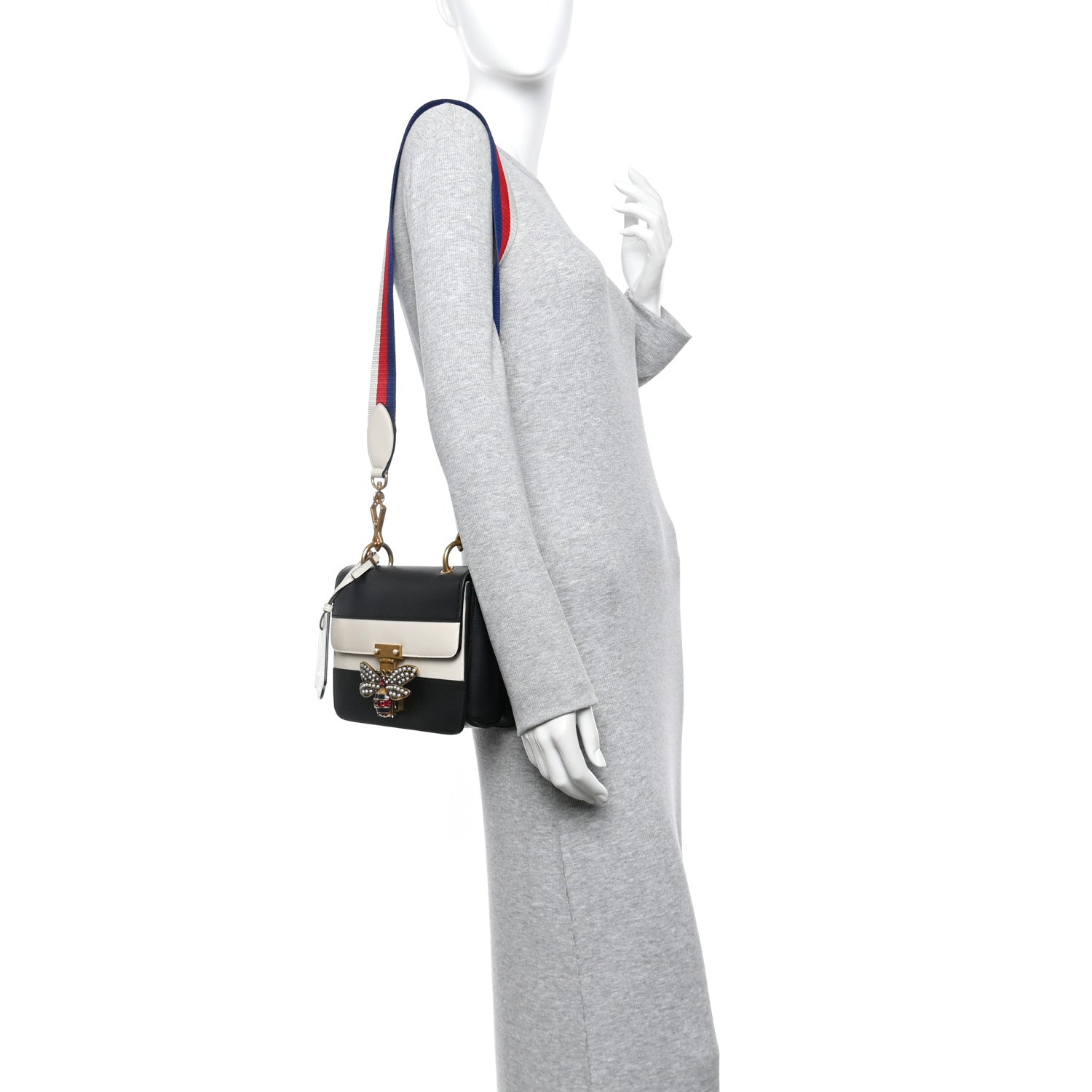 Calfskin Sylvie Web Queen Margaret Shoulder Bag Mystic White Black