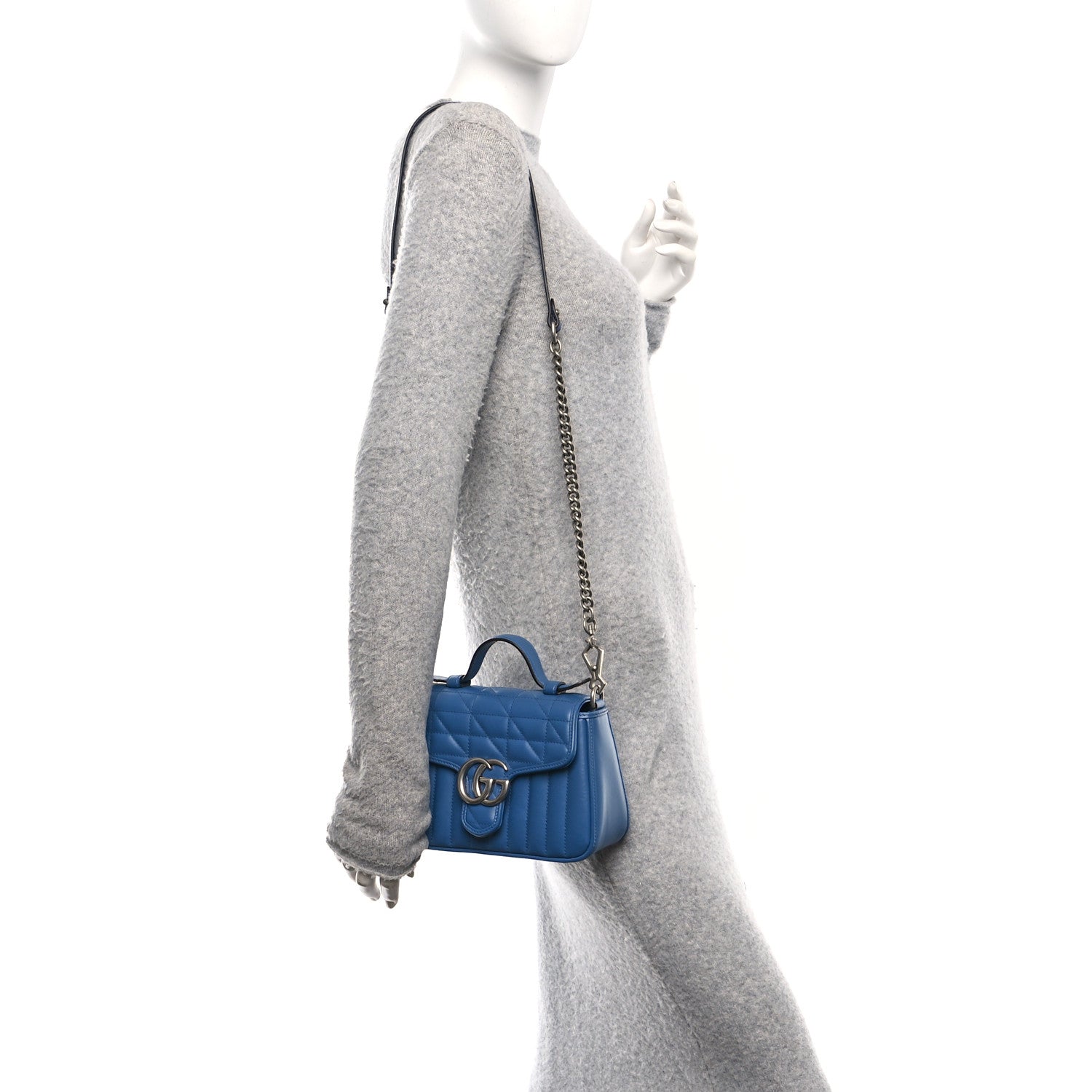 Calfskin Matelasse Aria Mini GG Marmont Top Handle Shoulder Bag Clear Blue