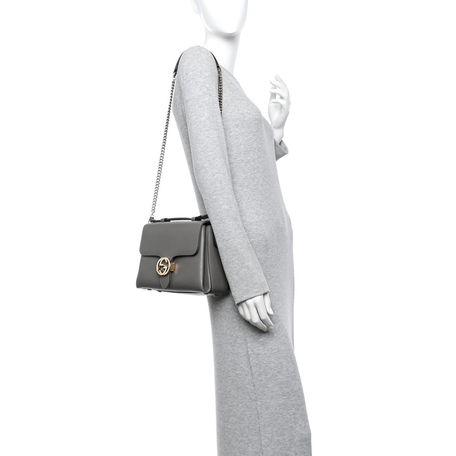 Dollar Calfskin Interlocking G Top Handle Shoulder Bag Loess
