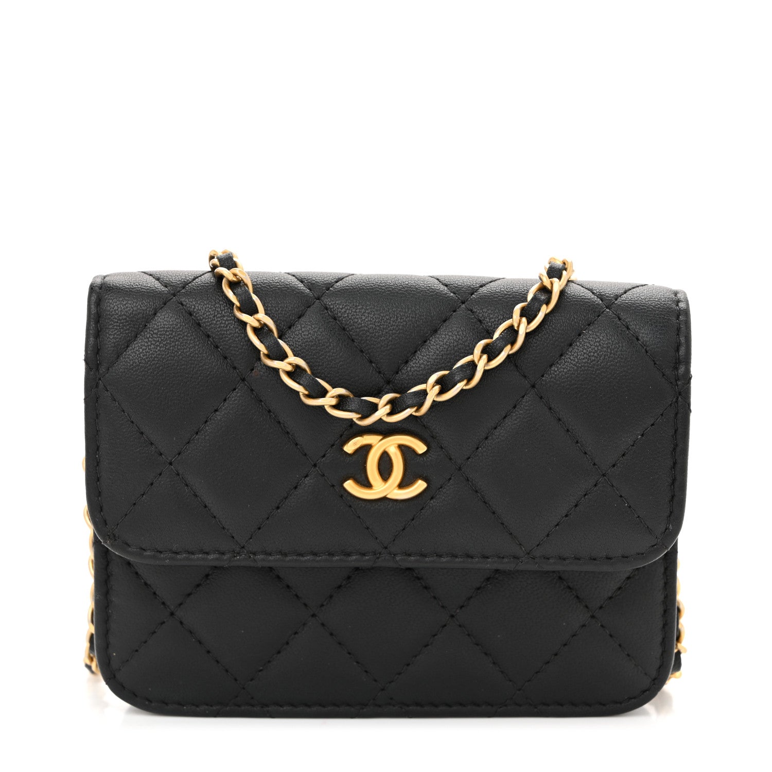 Lambskin Quilted Pearl Crush Flap With Chain Black