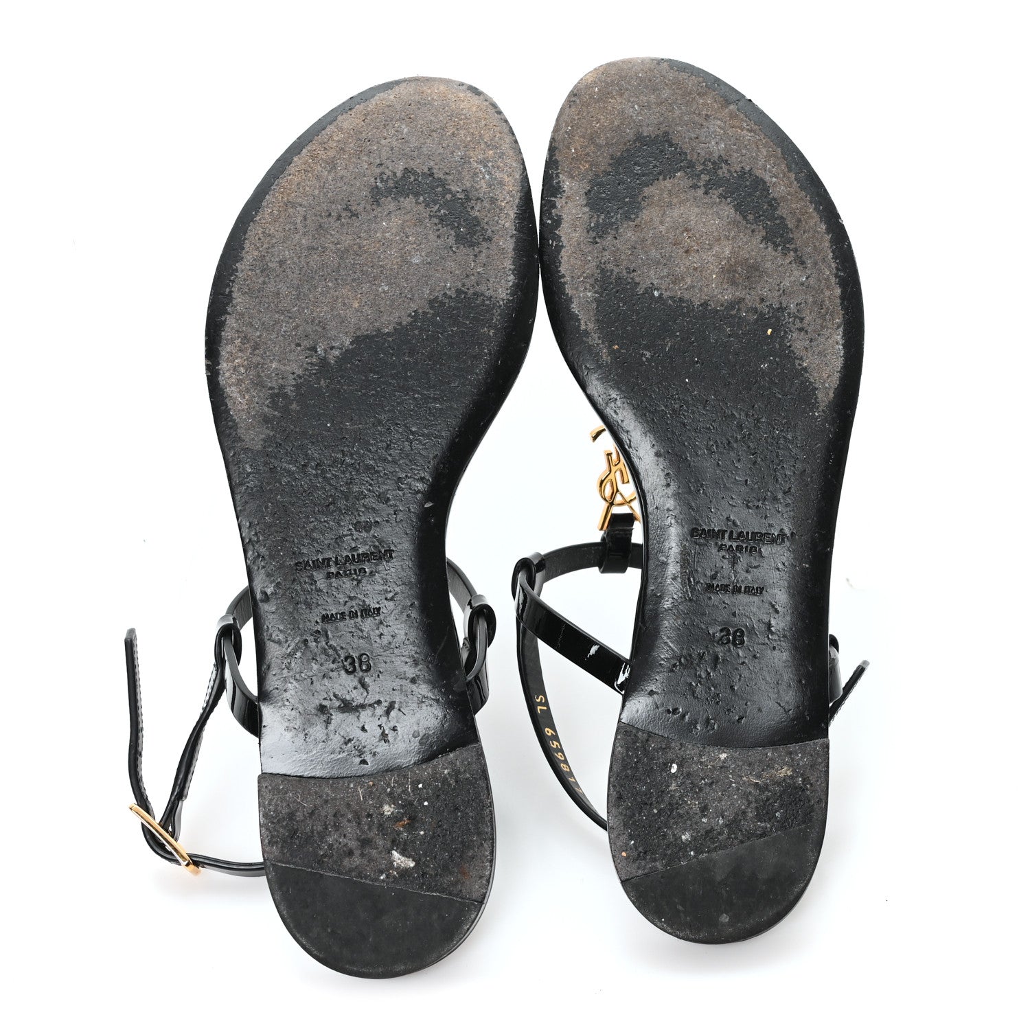Patent Calfskin Cassandra Monogram Sandals 38 Black