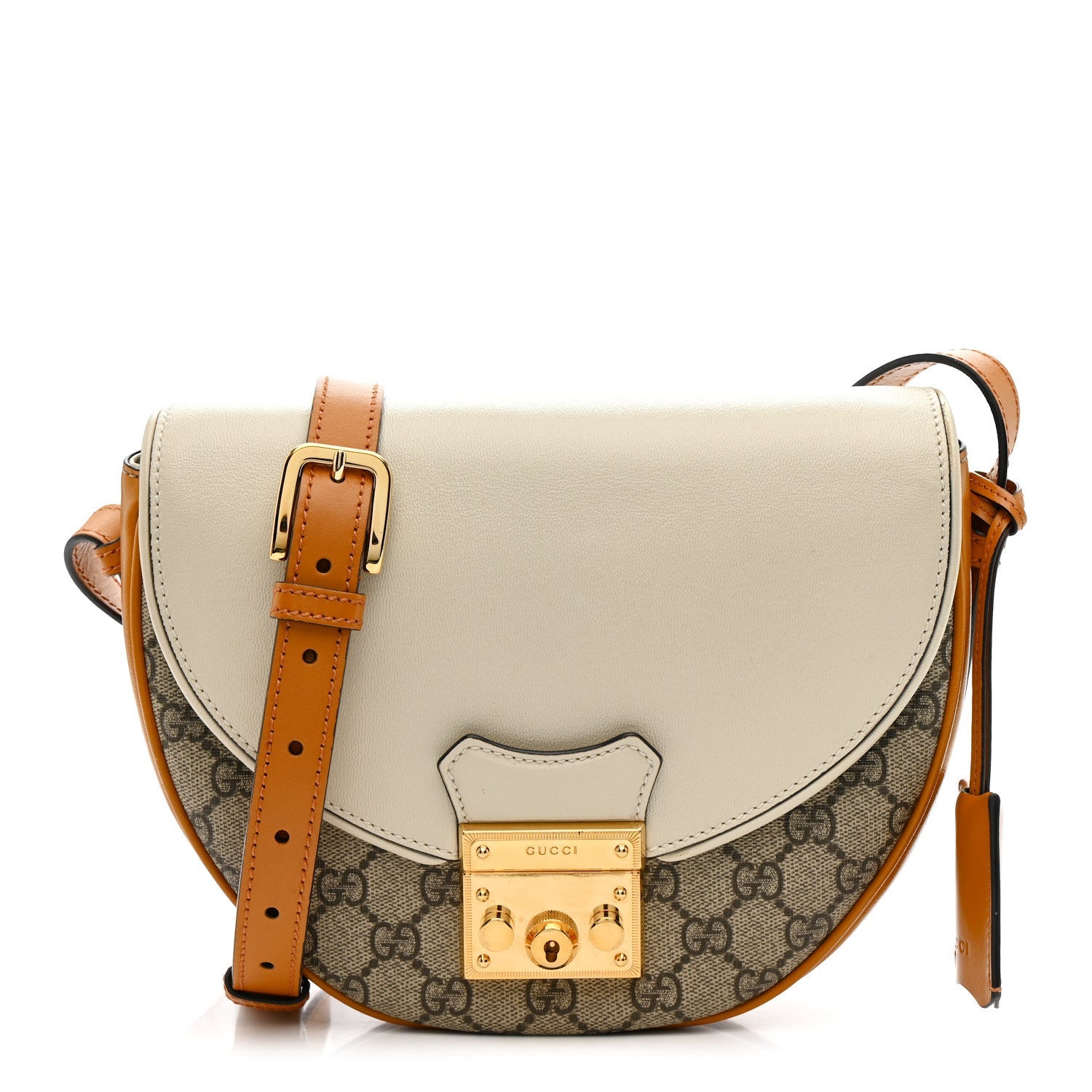 GG Supreme Monogram Calfskin Small Padlock Messenger Shoulder Bag Beige Mystic White Sun Oil