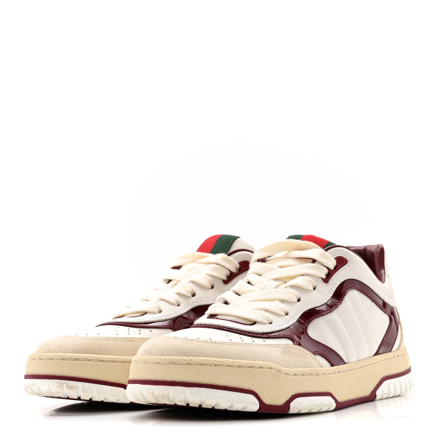 Calfskin Suede Womens Re-Web Sneakers  38 White Red