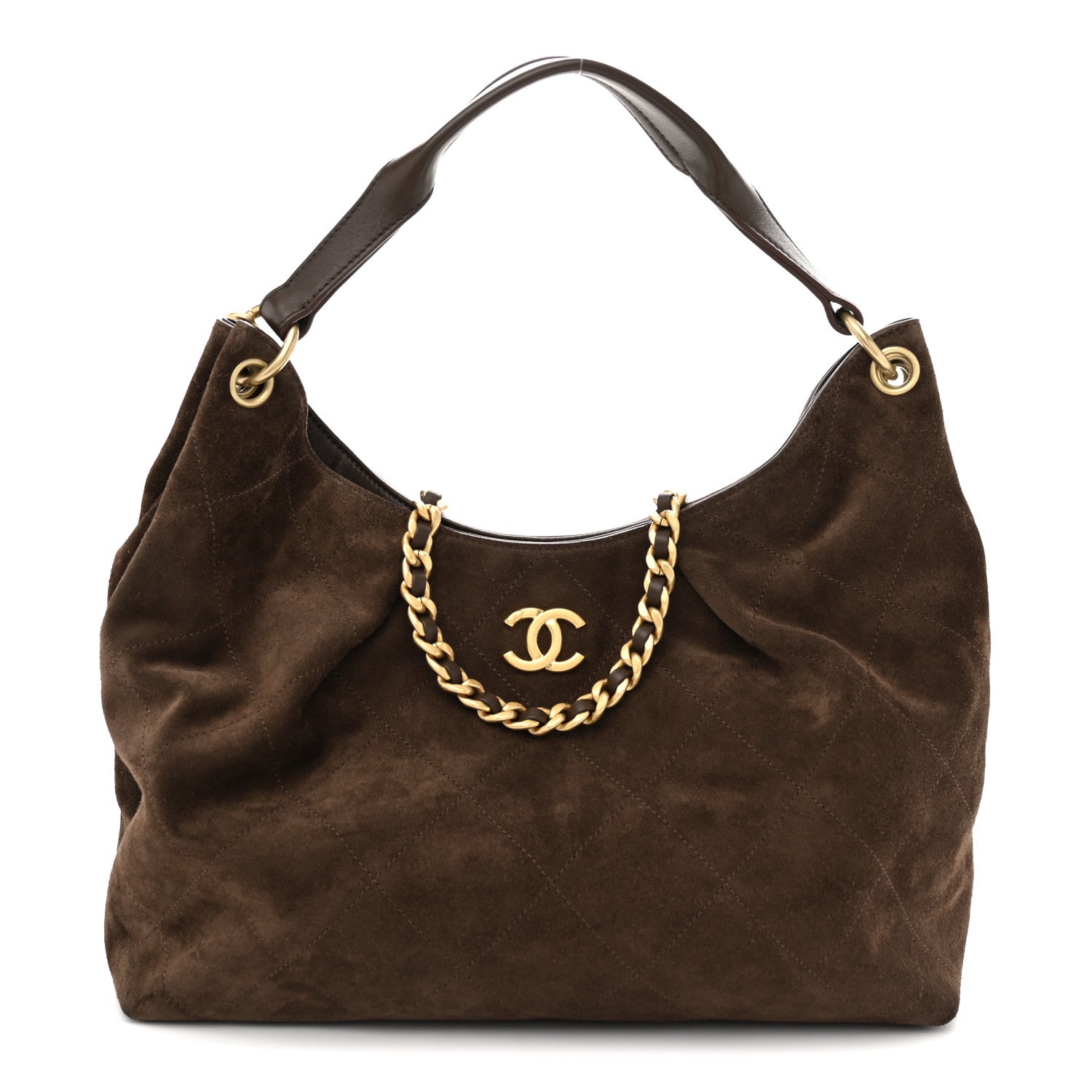 Suede Calfskin Lambskin Quilted Large Maxi Hobo Dark Brown