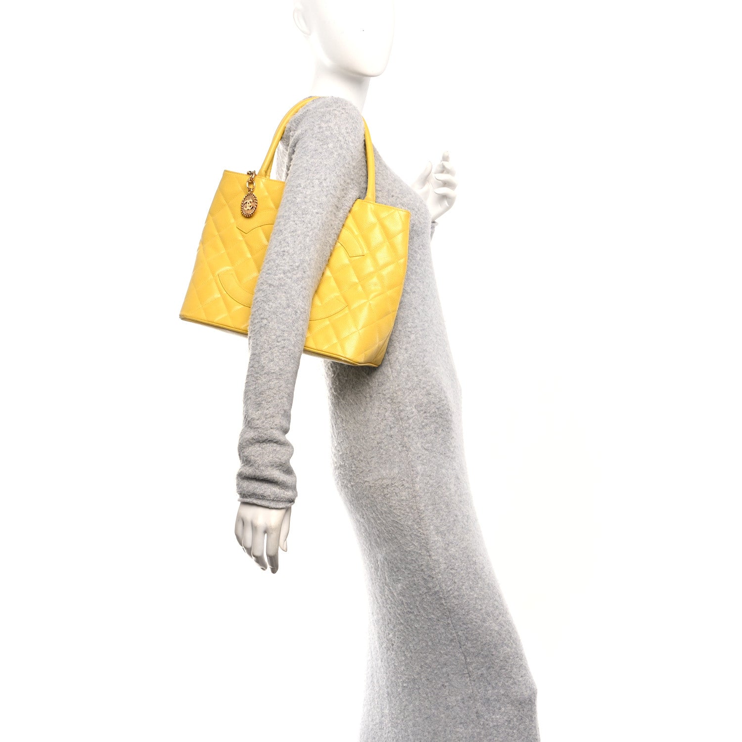 Caviar Quilted Medallion Tote Yellow