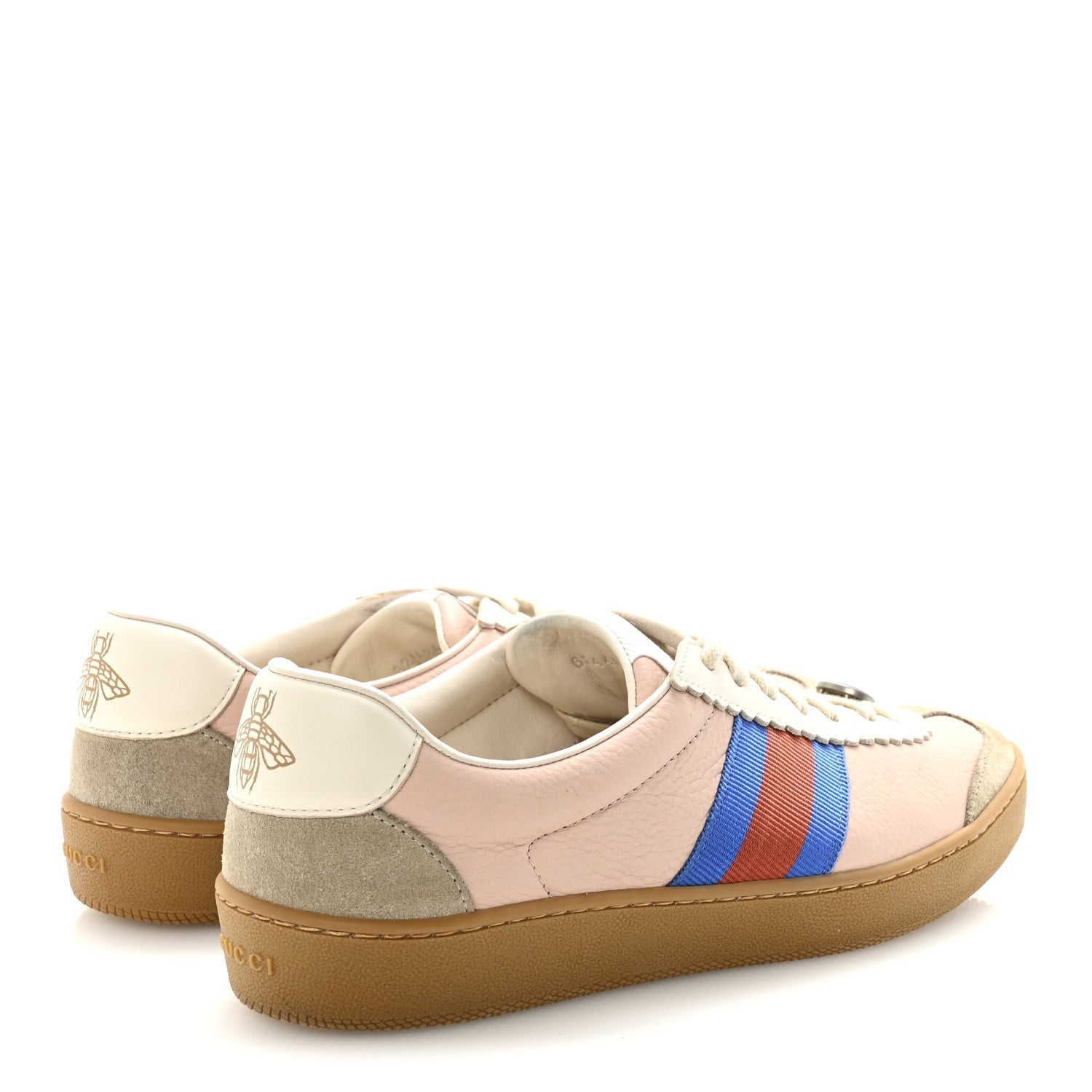 Calfskin Suede Web Womens G74 Sneakers 37 Oatmeal Soft Rose