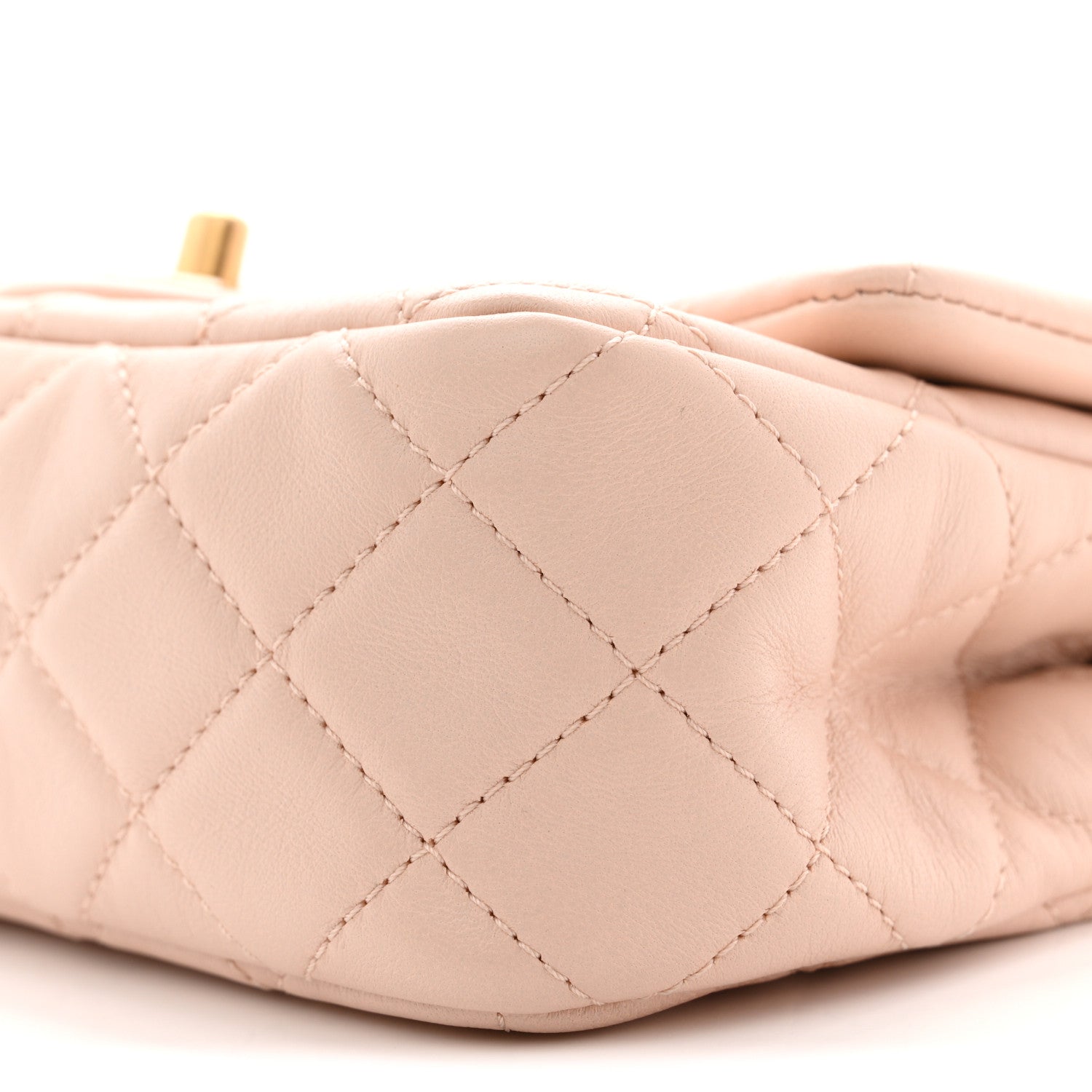 Lambskin Quilted Mini Rectangular Pearl Crush Flap Light Beige