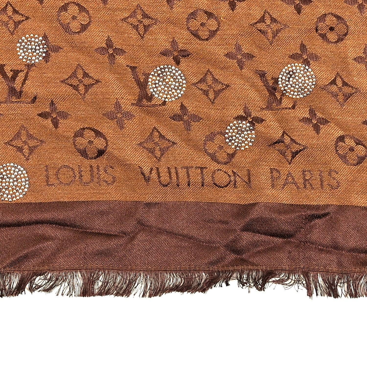 Silk Wool Monogram Reverse Dots Shawl Brown