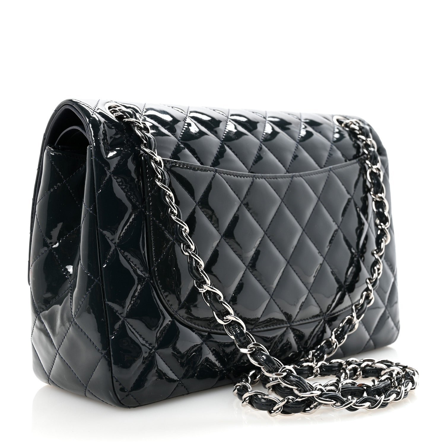 Patent Quilted Jumbo Double Flap Navy