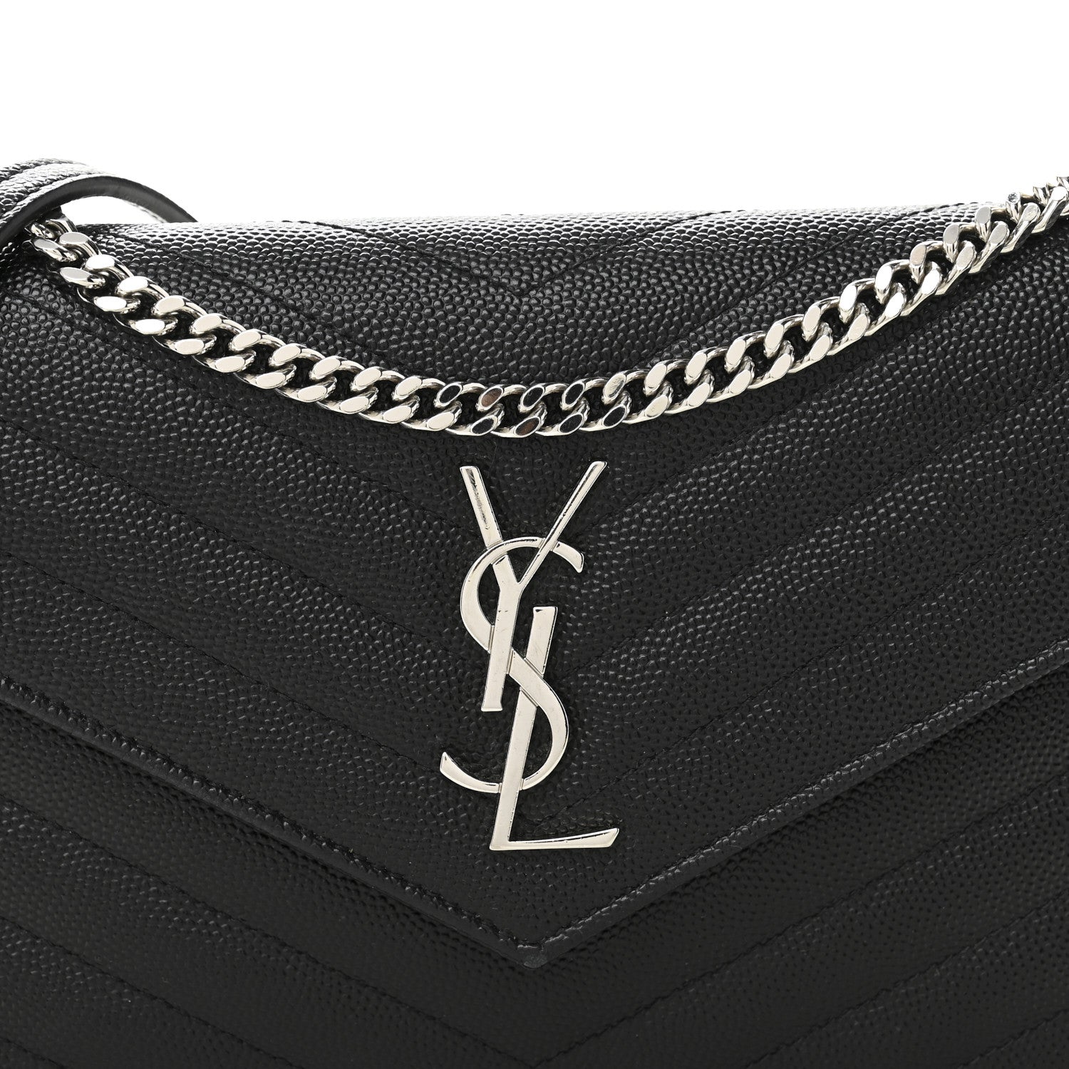 Grain De Poudre Matelasse Chevron Monogram Envelope Chain Wallet Black