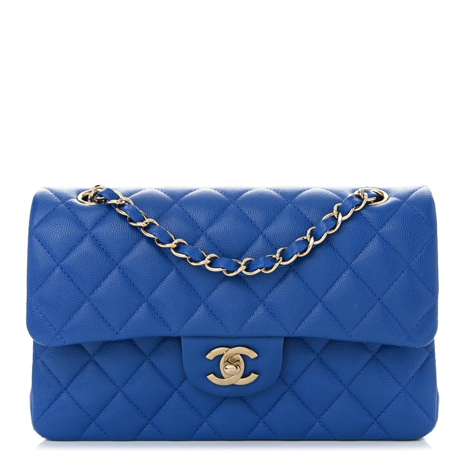 Caviar Quilted Small Double Flap Blue