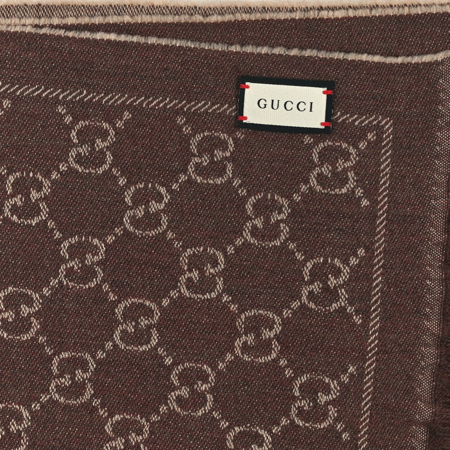Wool Jacquard GG Monogram Sten Fringe Scarf Light Brown