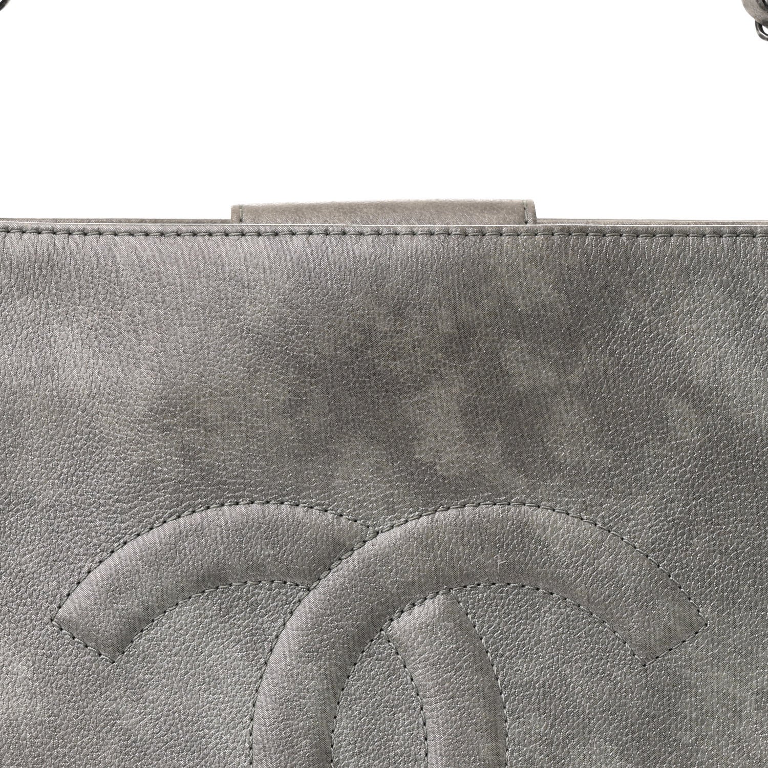 Iridescent Calfskin CC East West Shopping Tote Light Grey