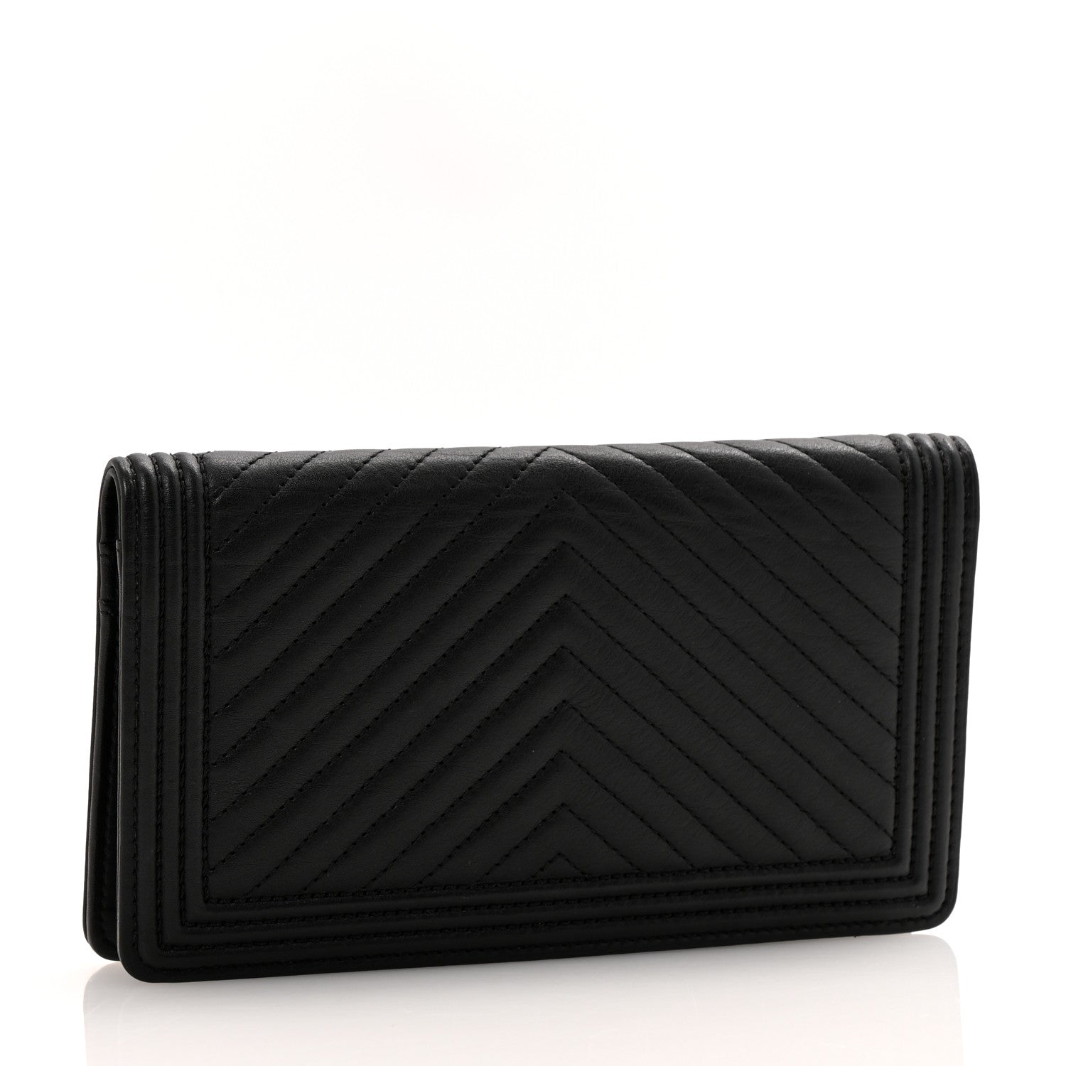 Calfskin Chevron Quilted Boy Yen Wallet Black