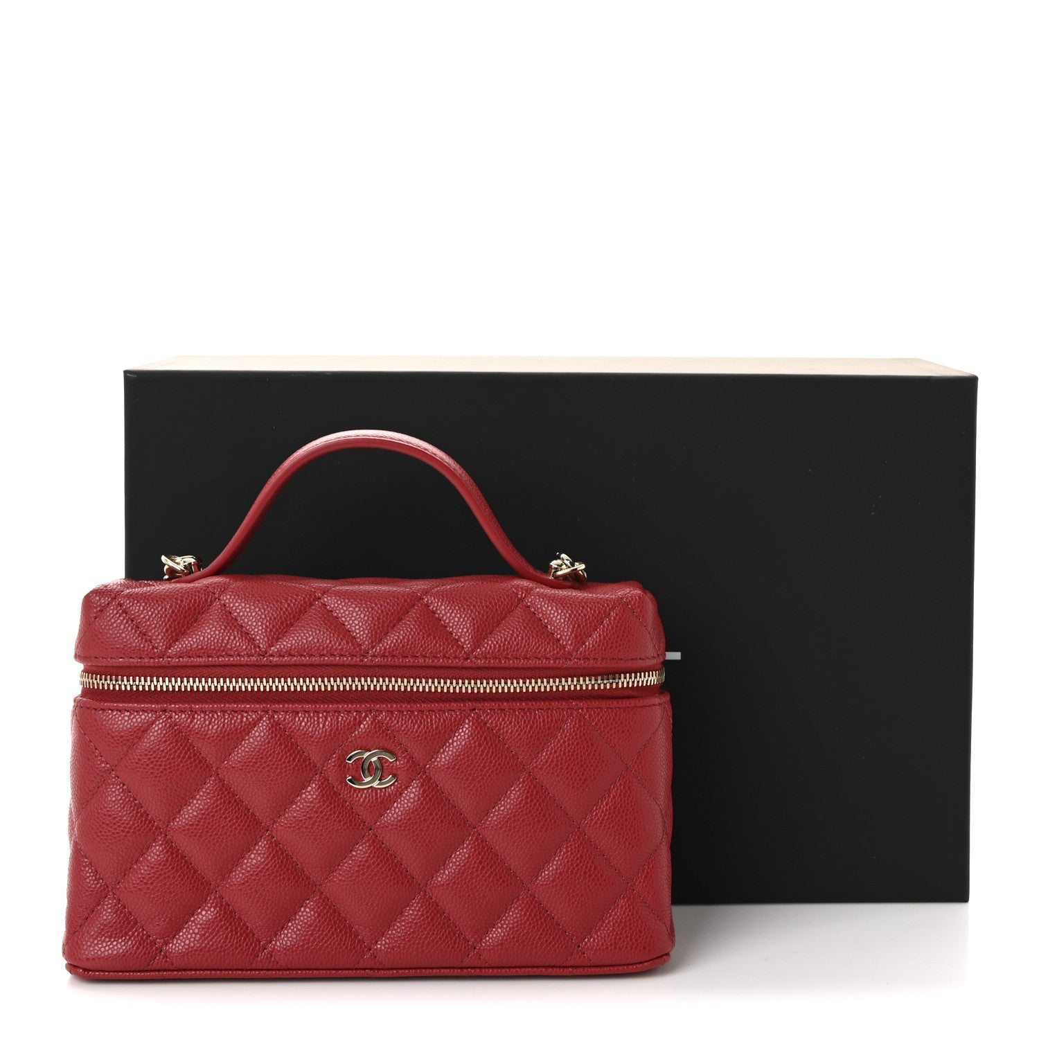 Caviar Quilted Top Handle Slim Vanity With Chain Red