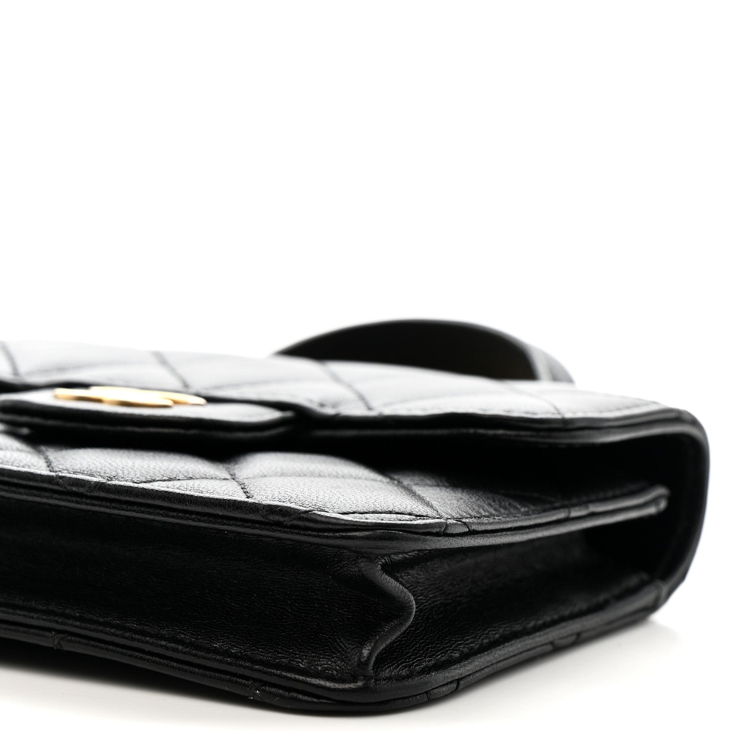 Lambskin Quilted Top Handle Flap Coin Purse With Chain Black