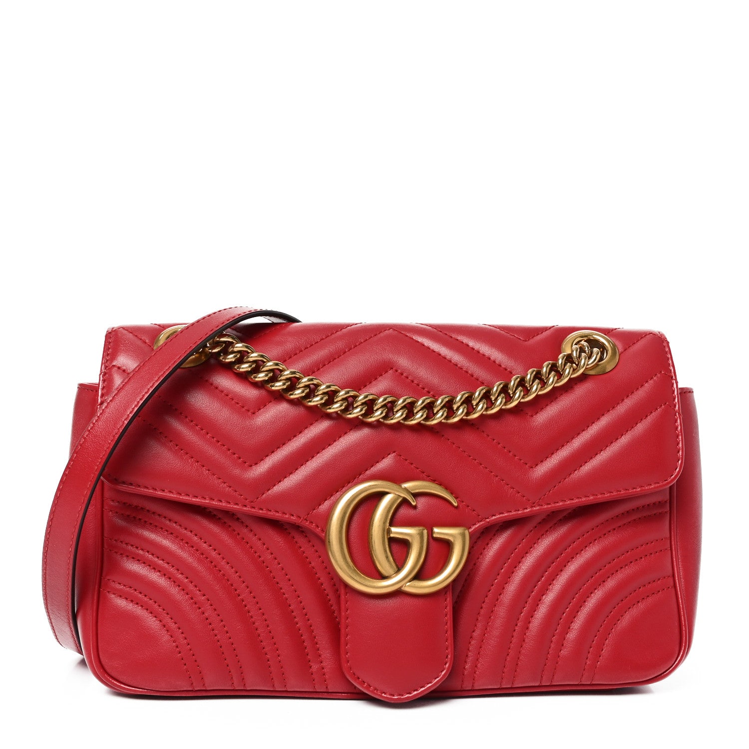 Calfskin Matelasse Small GG Marmont Shoulder Bag Hibiscus Red