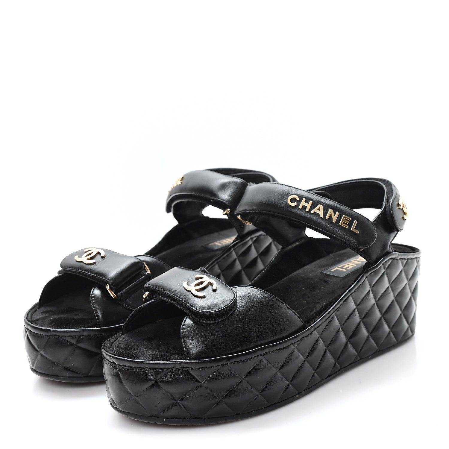 Shiny Calfskin Logo Platform Sandals 40 Black