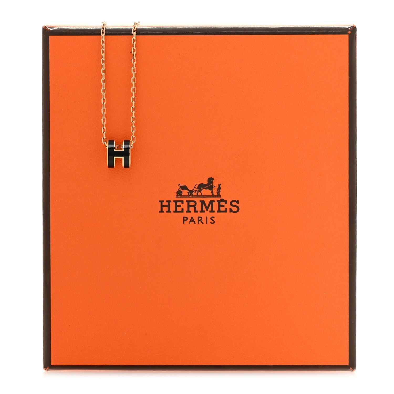 Lacquered Rose Gold Mini Pop H Pendant Necklace Black