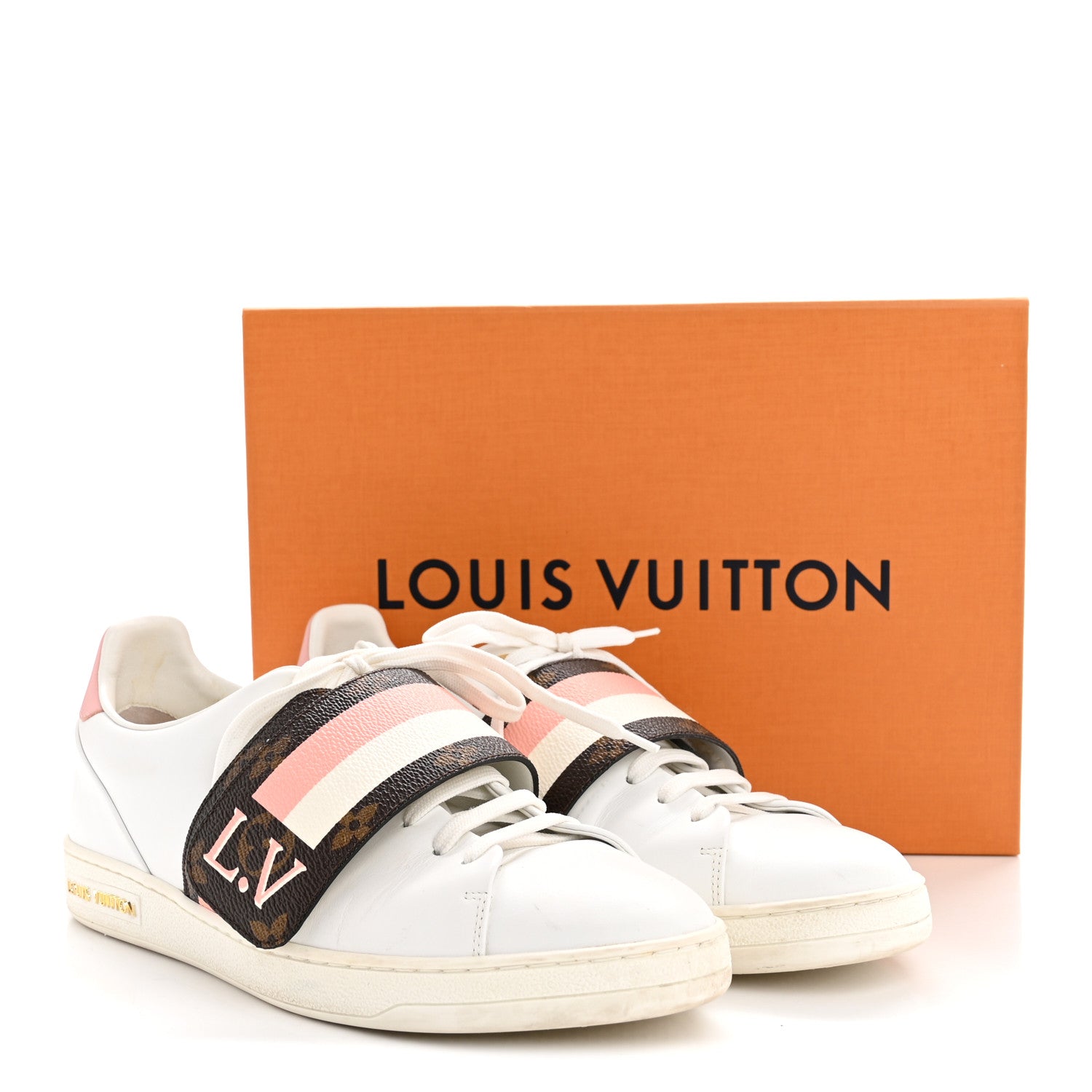 Calfskin Monogram Striped Frontrow Sneakers 38.5 White