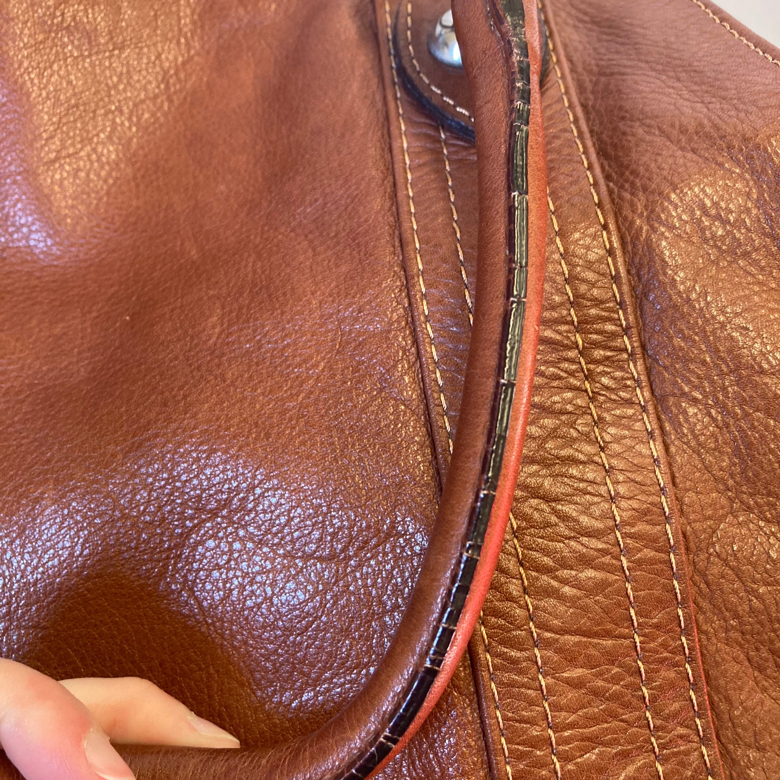 Handbag Leather In Brown, Size:Medium