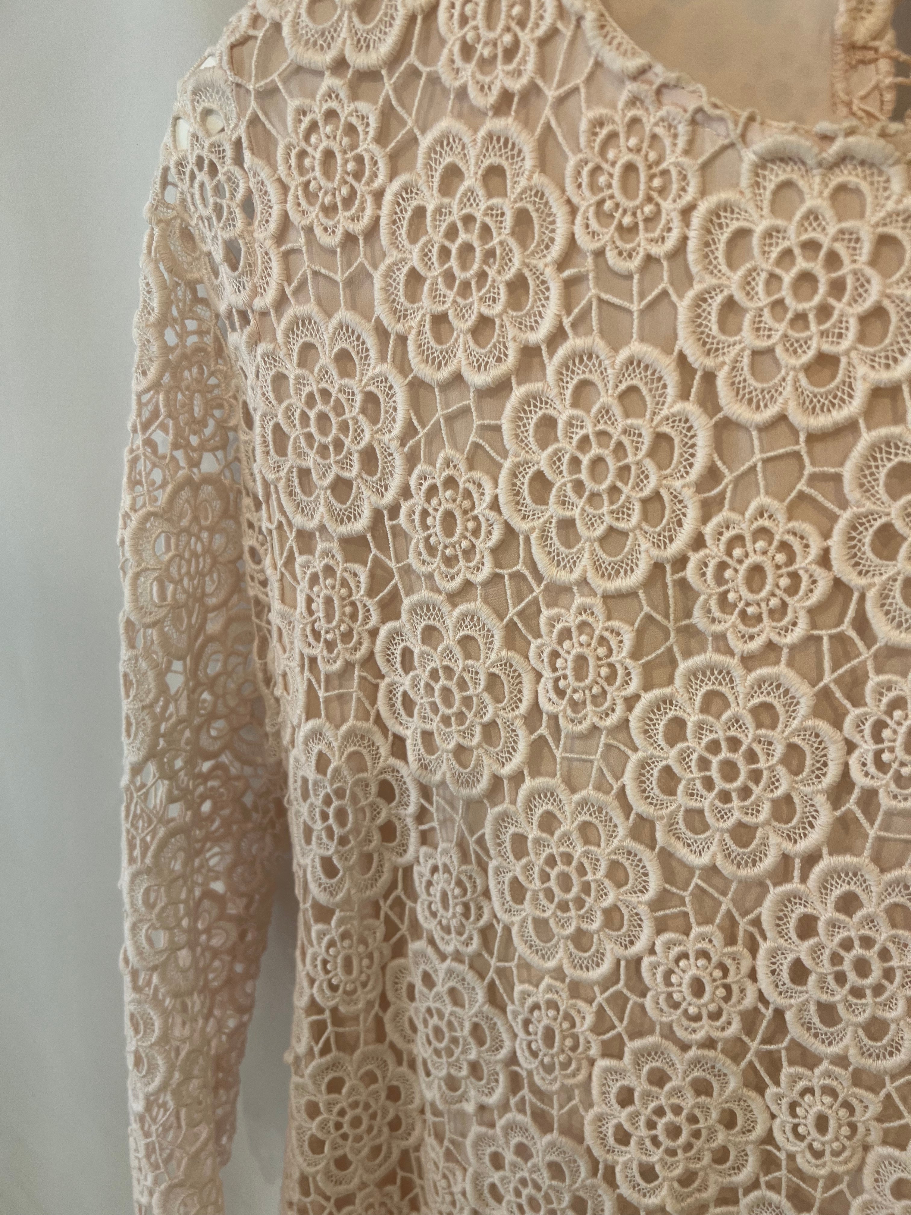 Christian Dior Baby Pink Floral Crochet Mini Dress Size FR 42 (UK 14)