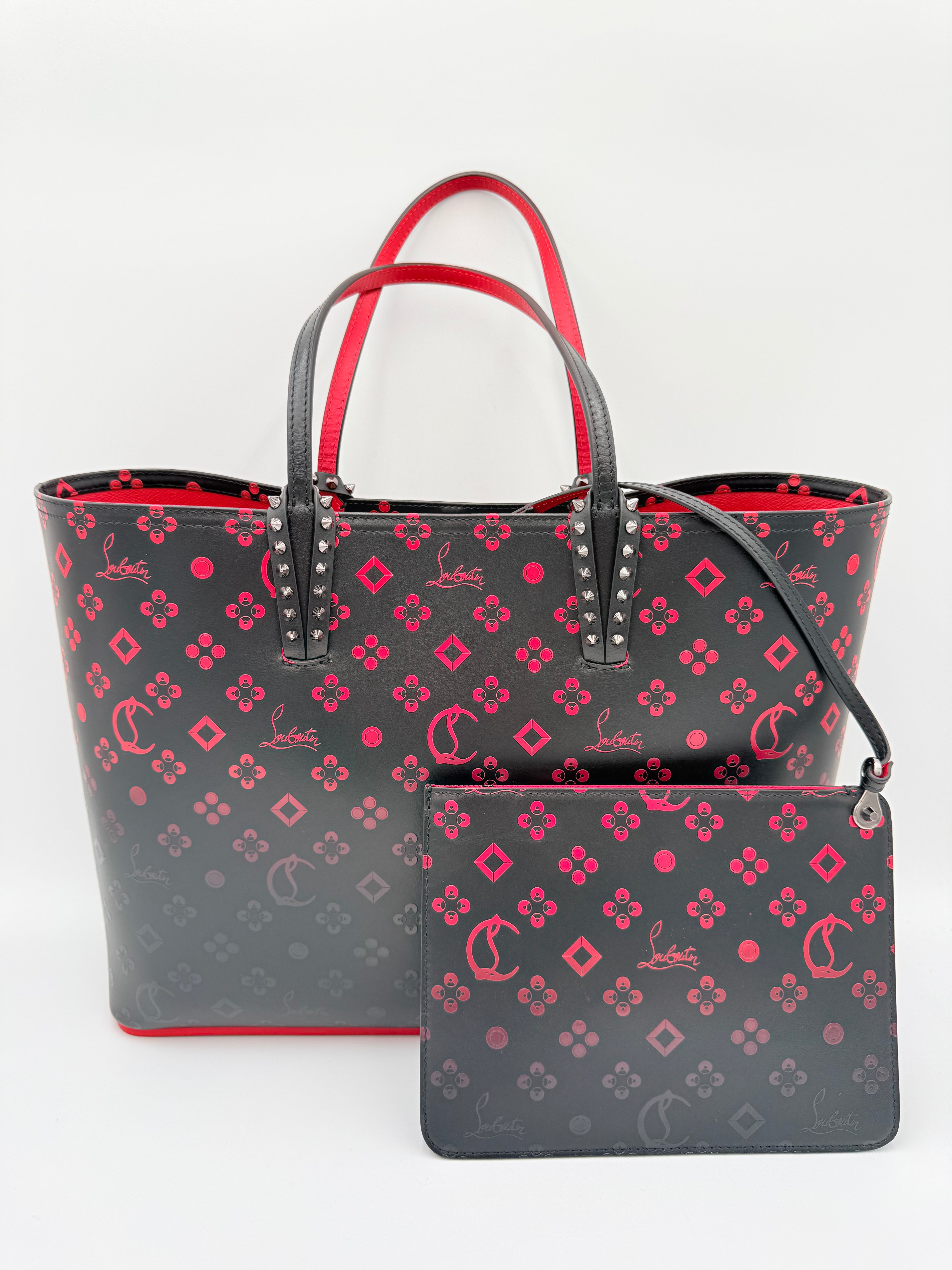 Handbag Luxury Designer By Christian Louboutin In Black & Red, Size:Large