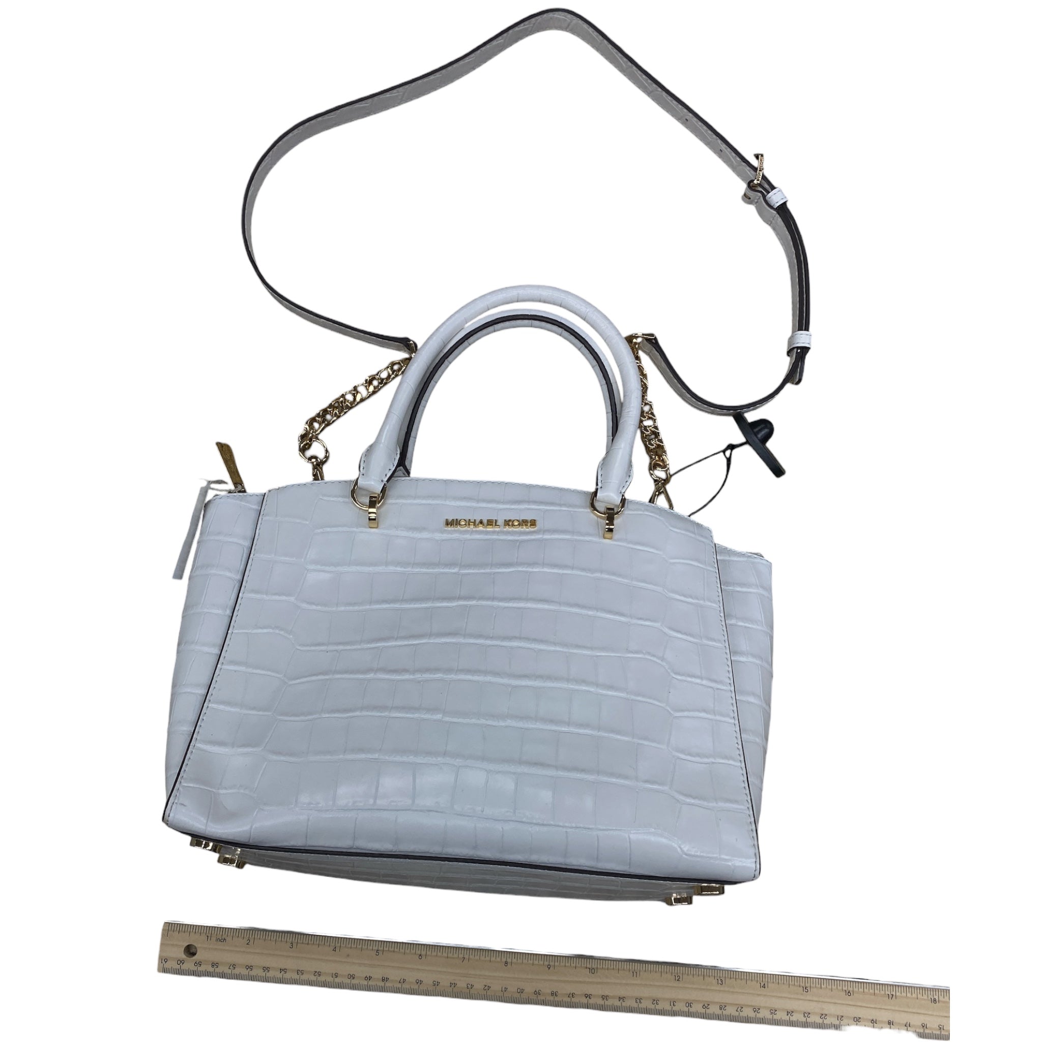 Handbag Designer By Michael Kors In White, Size:Medium