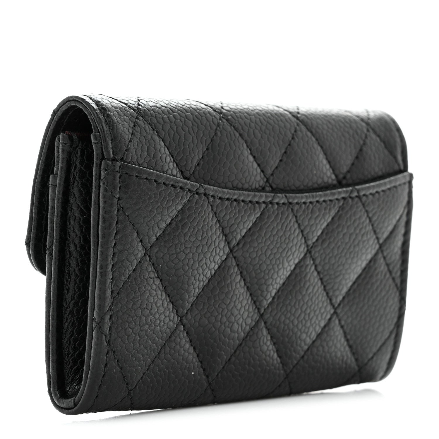 Caviar Quilted Flap Card Holder Wallet Black