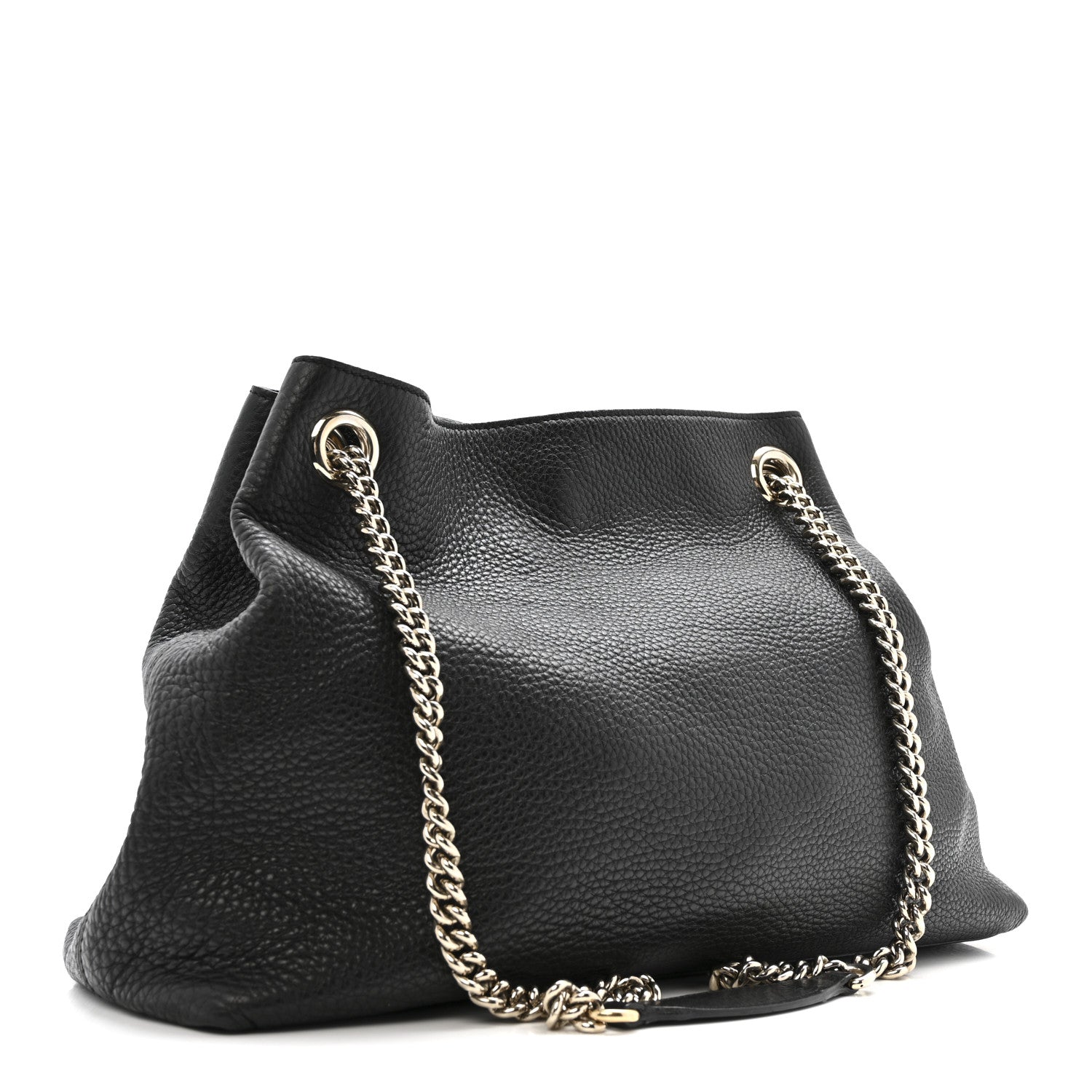 Pebbled Calfskin Medium Soho Chain Shoulder Bag Black