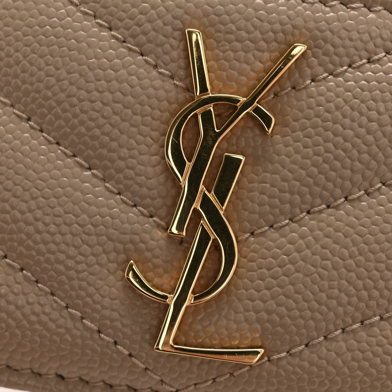 Grain De Poudre Matelasse Chevron Monogram Credit Card Case Dark Beige