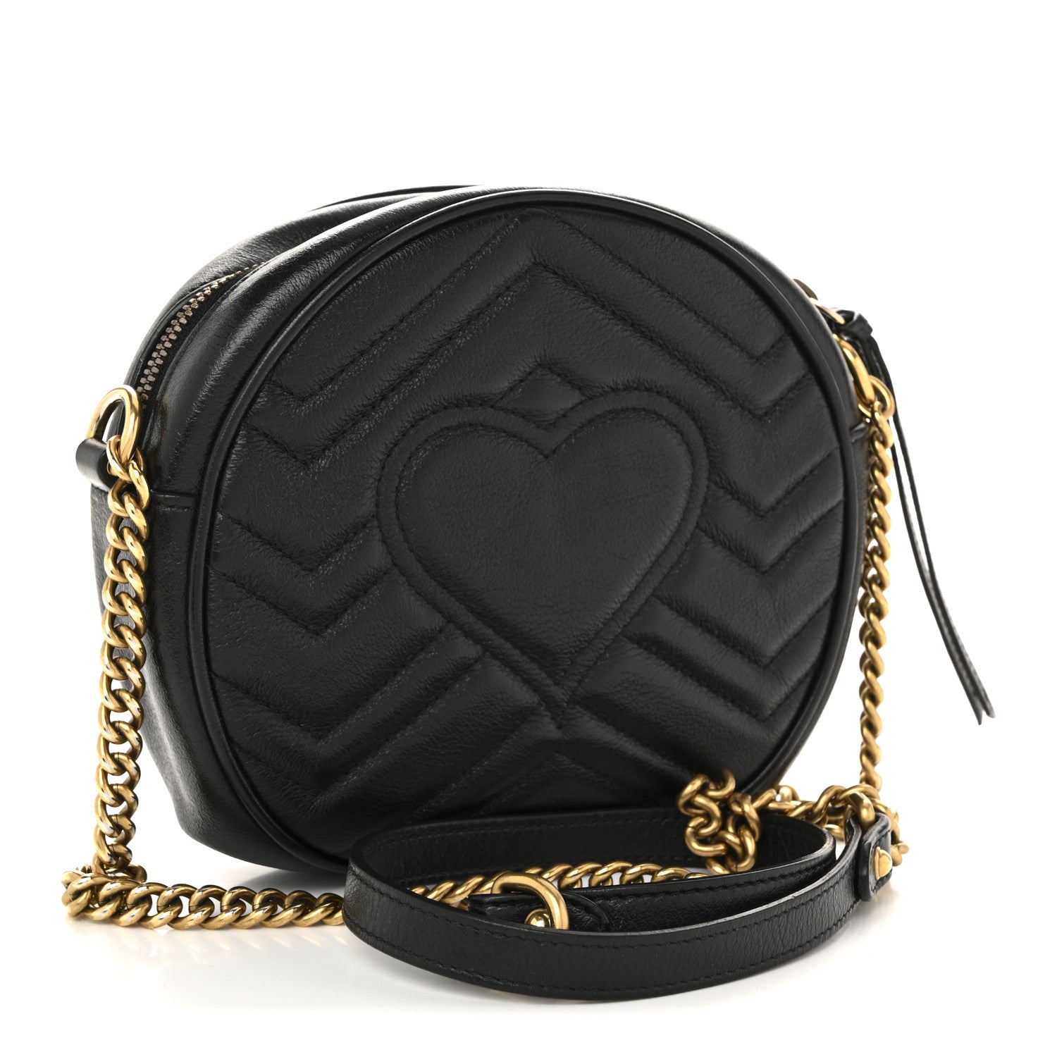 Azalea Calfskin Matelasse Heart Mini GG Marmont Round Shoulder Bag Black