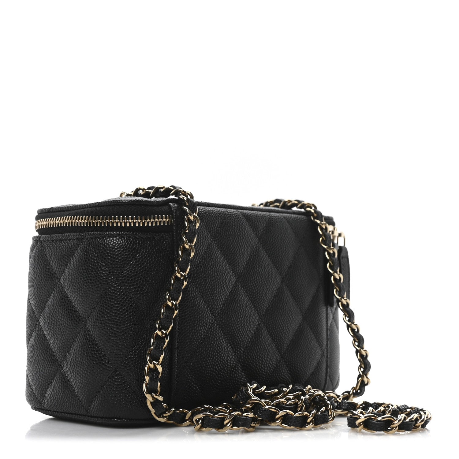 Caviar Quilted Small Vanity Case With Chain Black
