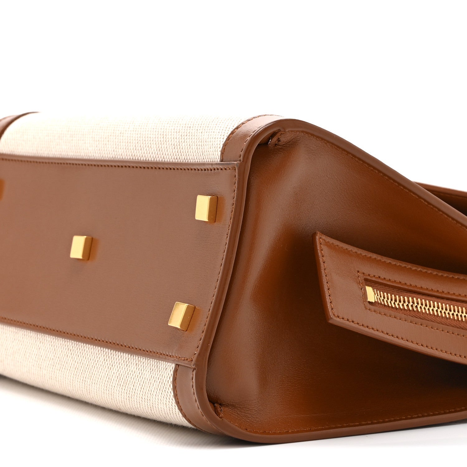 Canvas Calfskin Small Uptown Tote Brown