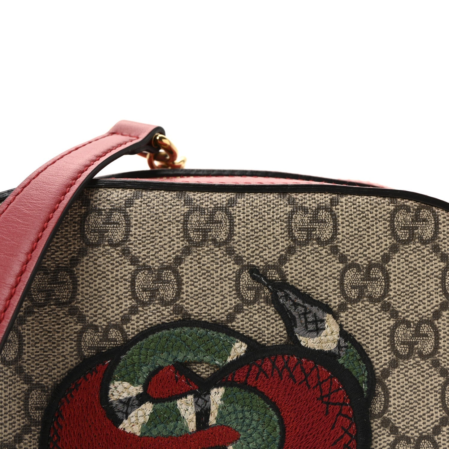 GG Supreme Monogram Kingsnake Heart Embroidered Mini Chain Shoulder Bag Beige Hibiscus Red