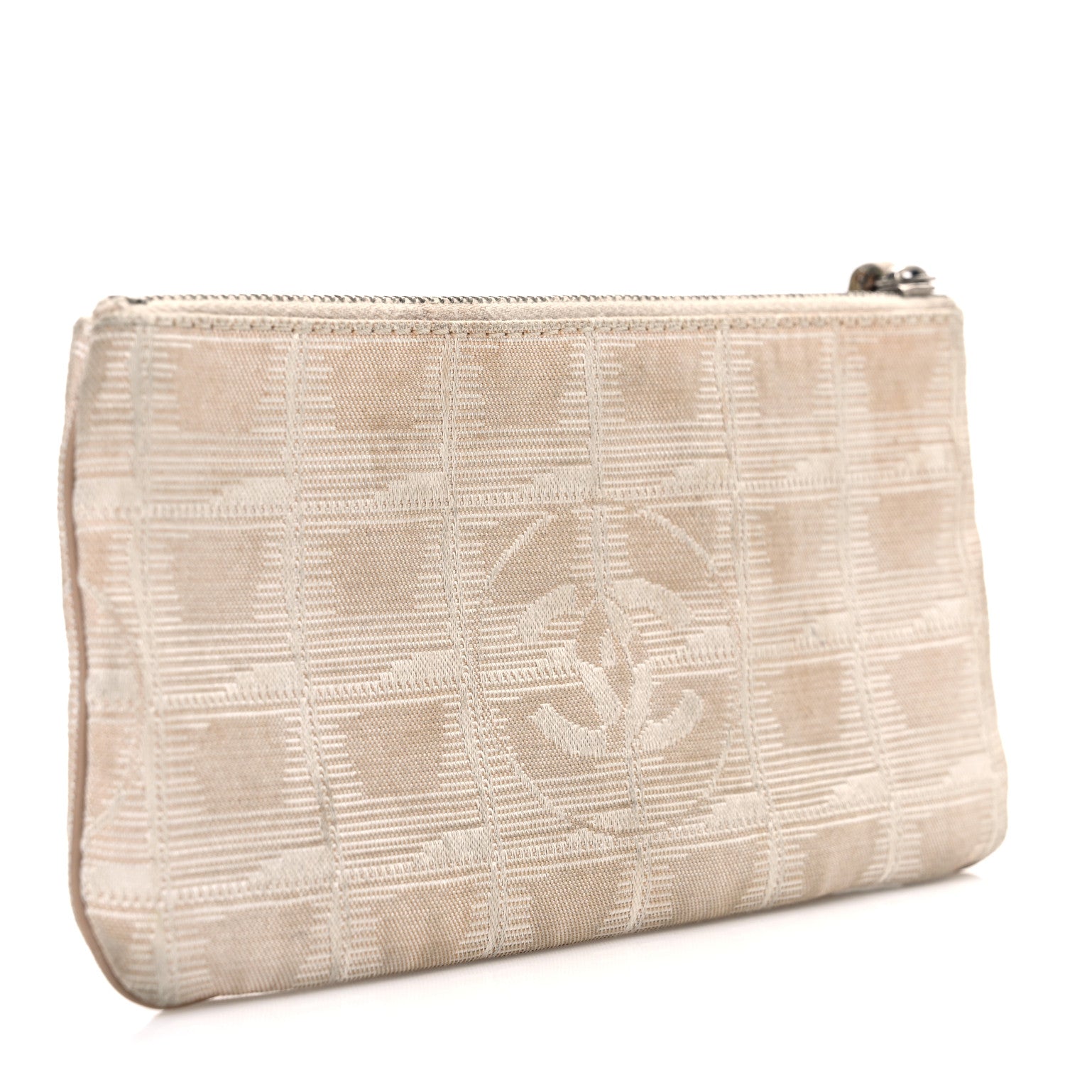Nylon Travel Ligne Zip Wristlet Beige
