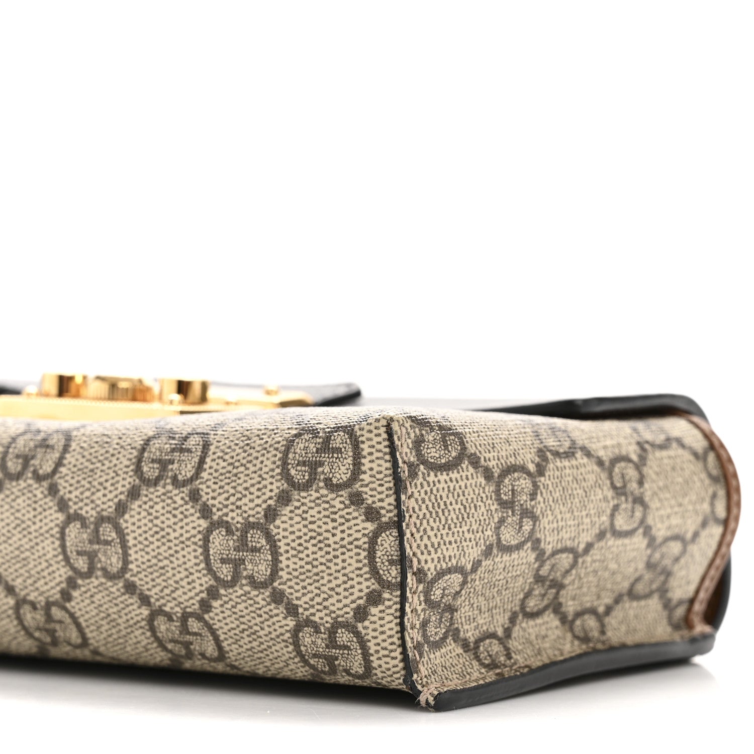 GG Supreme Monogram Calfskin Mini Padlock Top Handle Shoulder Bag Beige Black Cuir