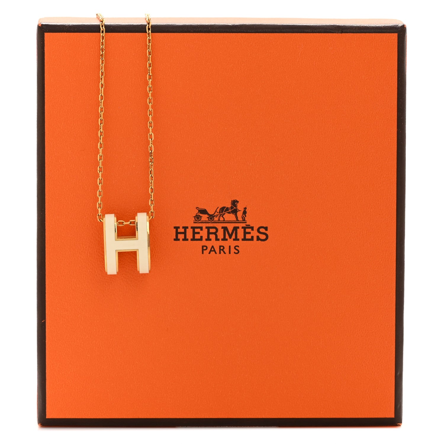 Lacquered Gold Pop H Pendant Necklace White