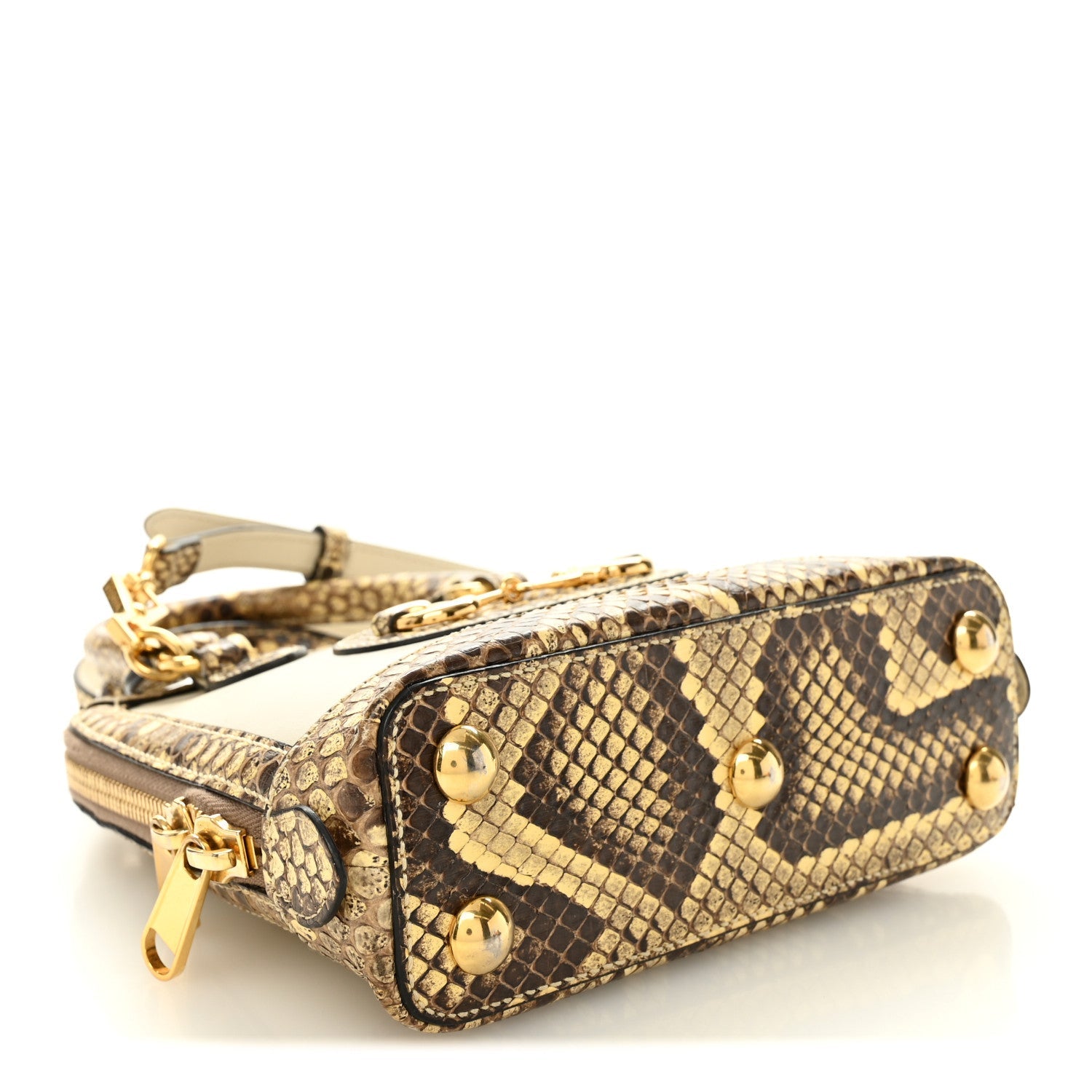 Snakeskin Boarded Plutone Calfskin Mini Horsebit 1955 Top Handle Bag White Multicolor