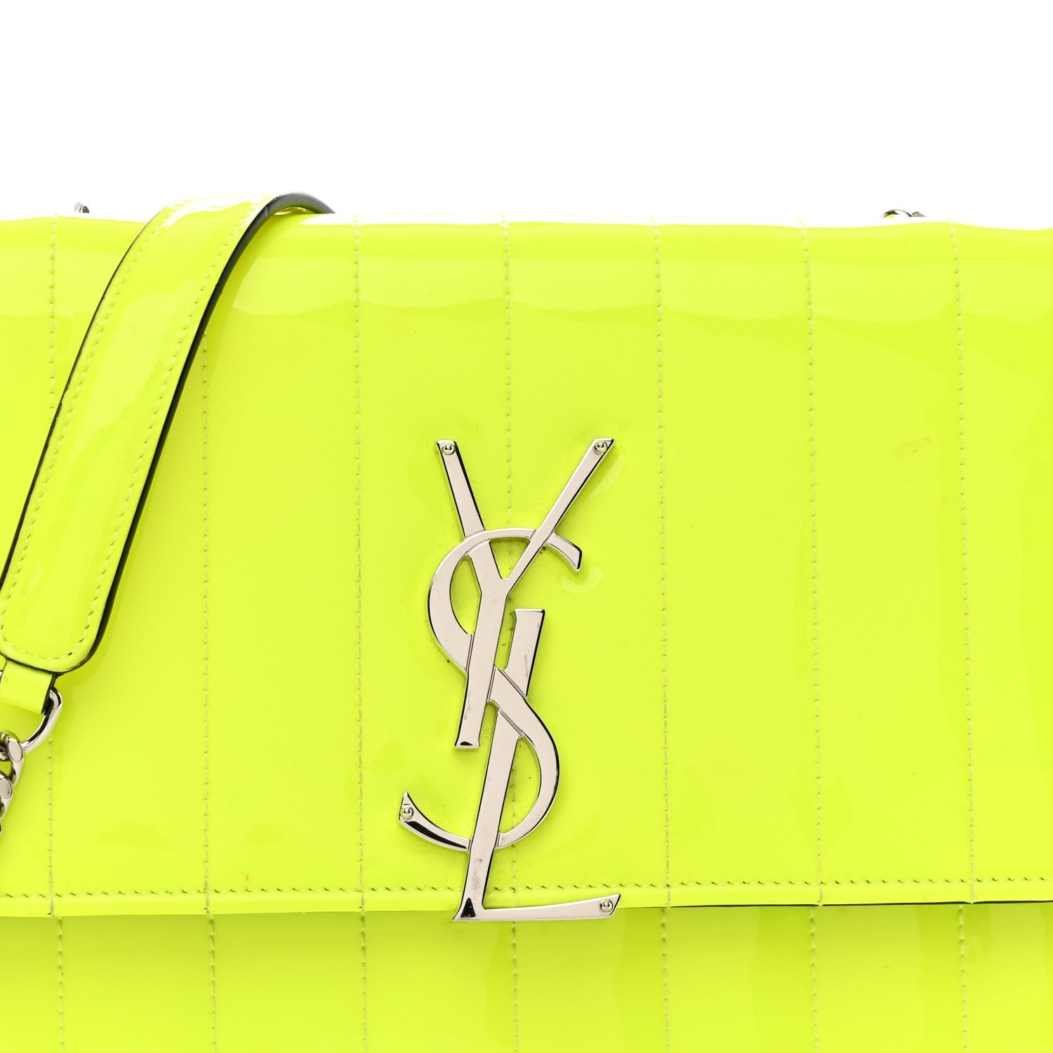 Patent Calfskin Matelasse Monogram Vicky Chain Wallet Neon Yellow