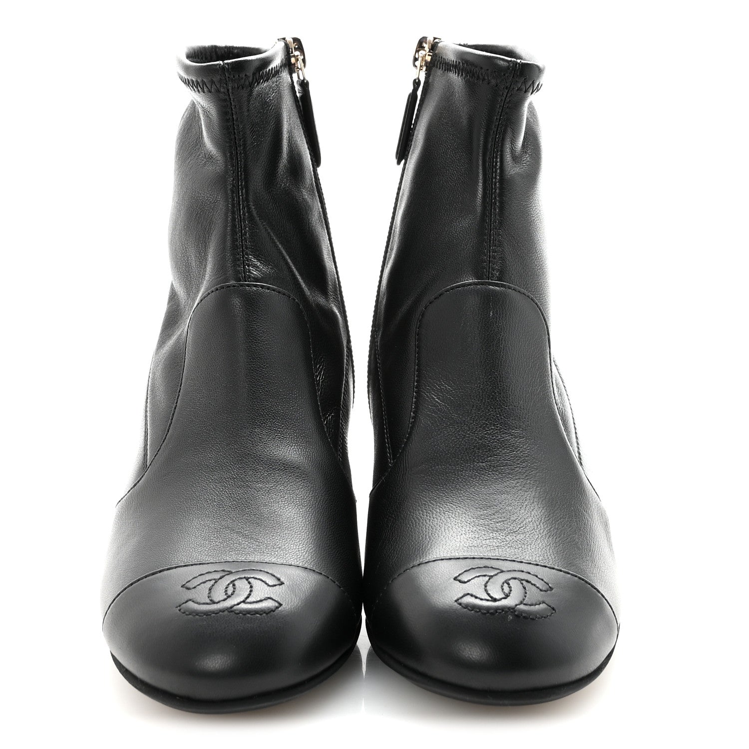 Stretch Lambskin Cap Toe CC Short Boots 35 Black