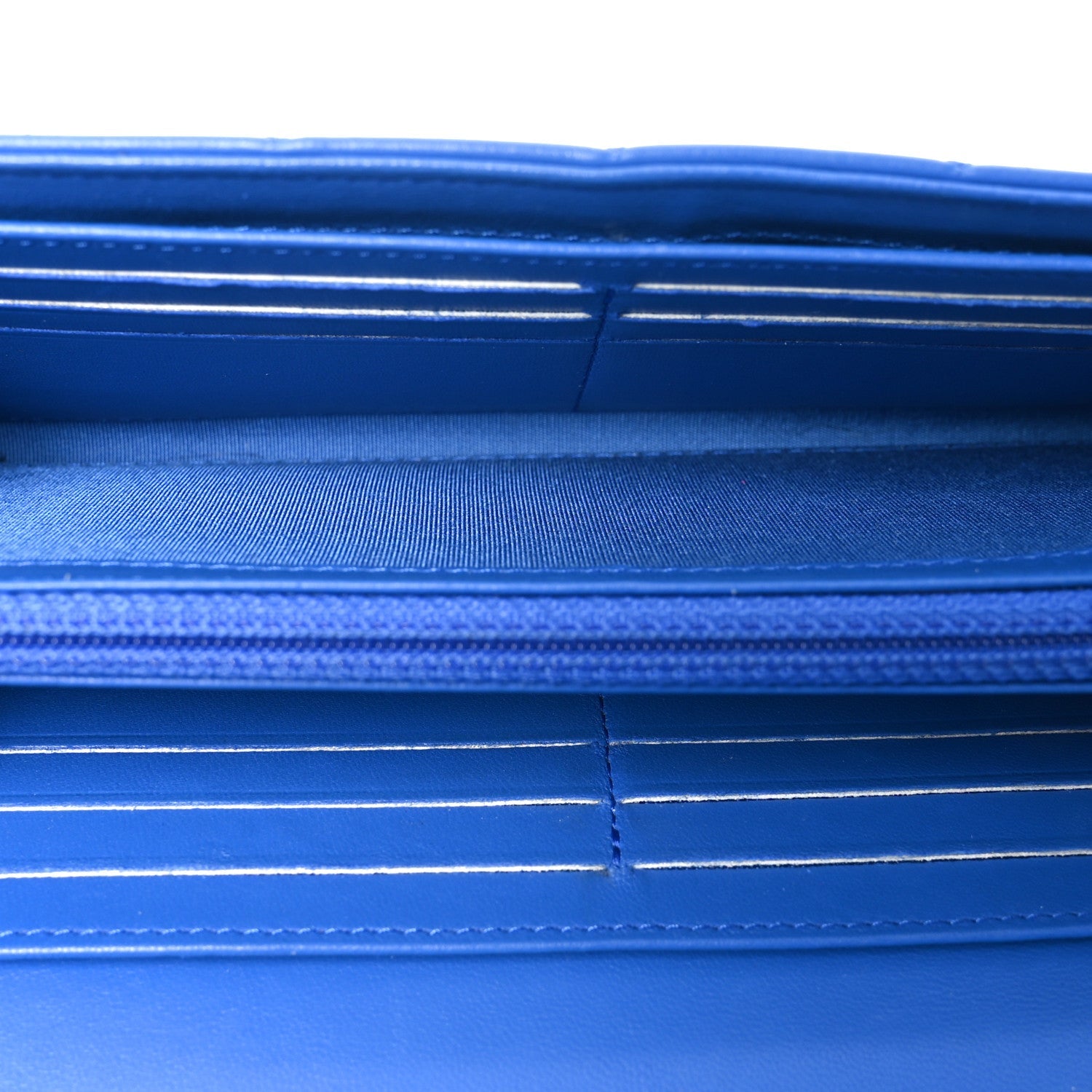 Lambskin Quilted Large Boy Gusset Flap Wallet Blue