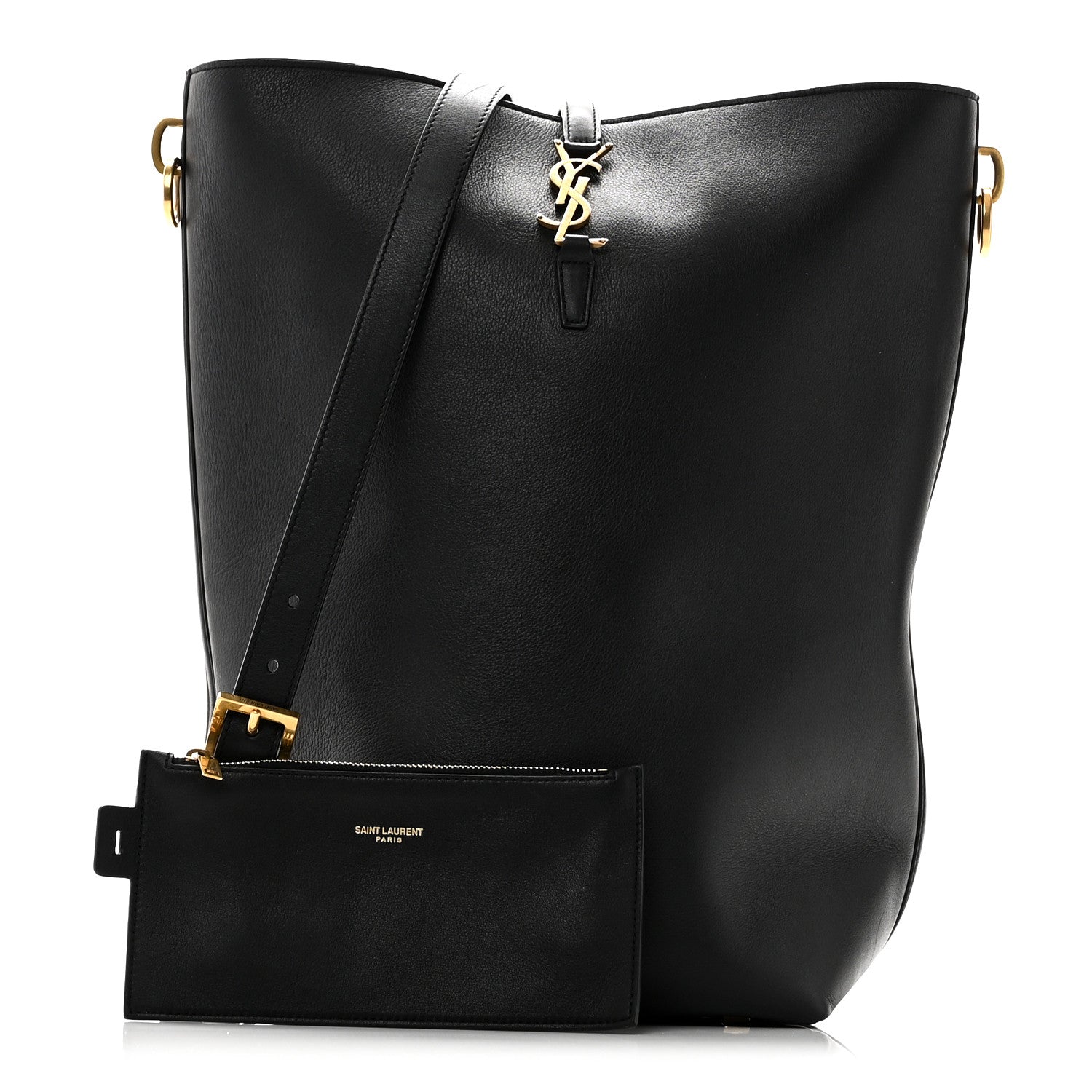 Shiny Calfskin Le 37 Long Bucket Bag Black
