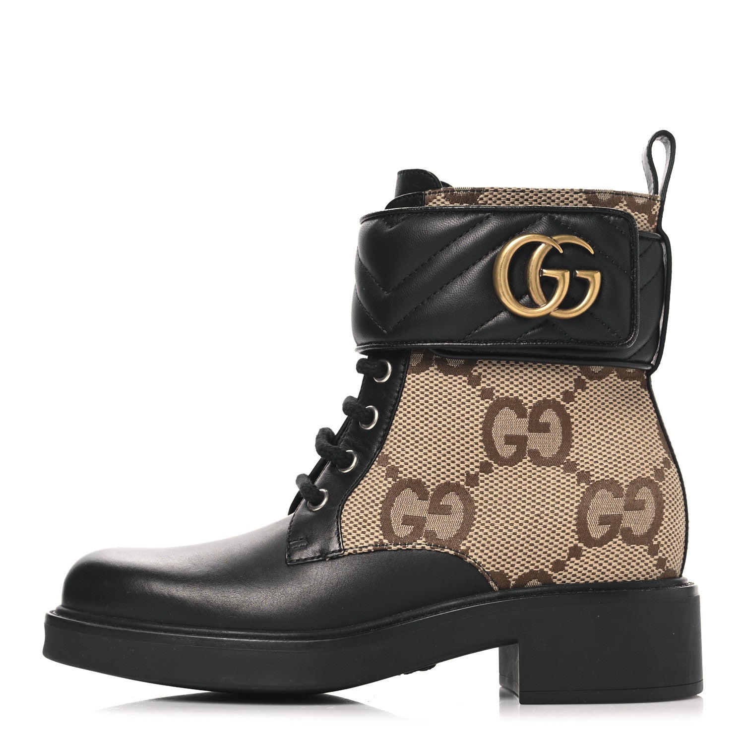 Flores Calfskin Monogram Maxi GG Nappa Matelasse Double G 40mm Ankle Boots 35.5 Black Camel Ebony