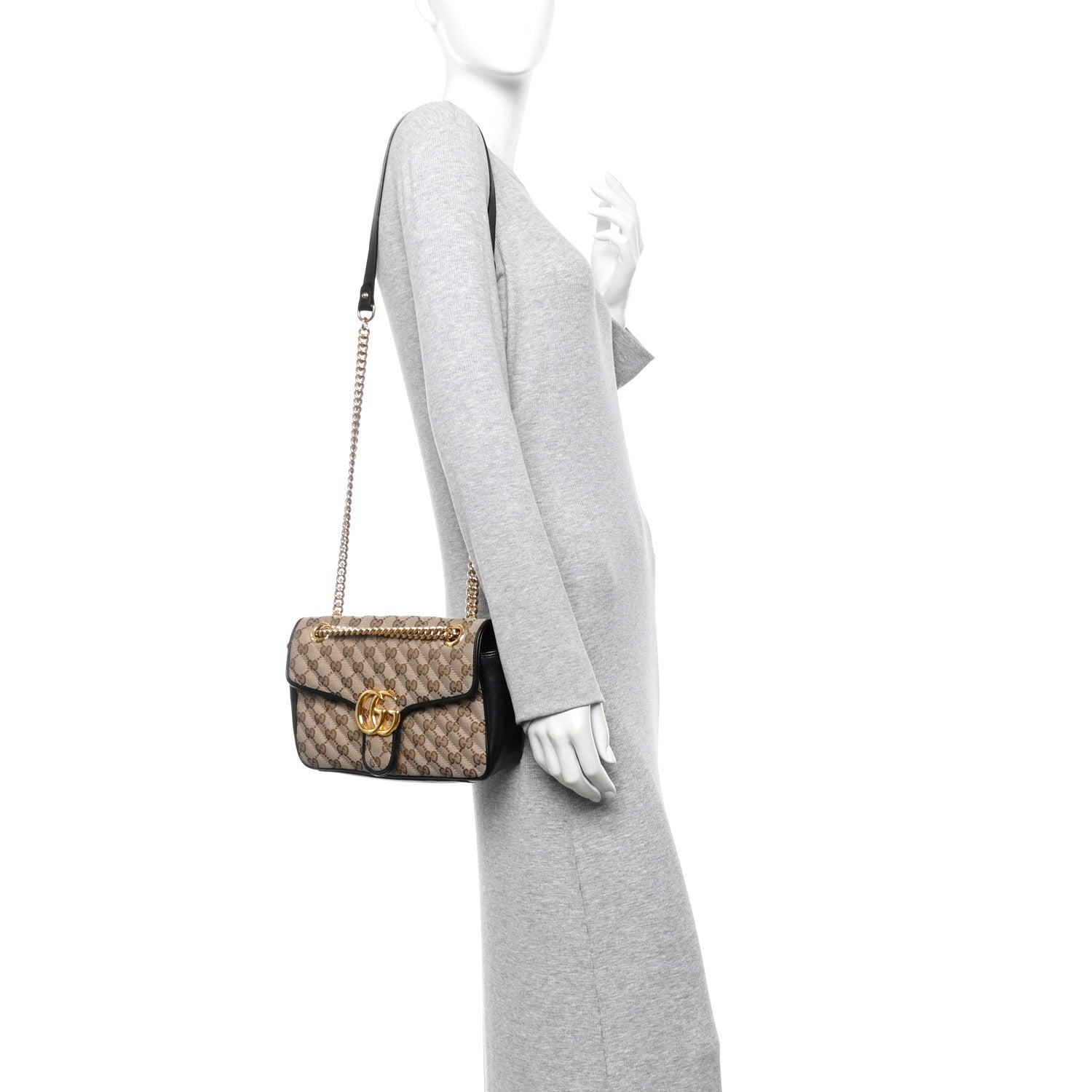 Monogram Matelasse Diagonal Small GG Marmont Shoulder Bag Beige Black