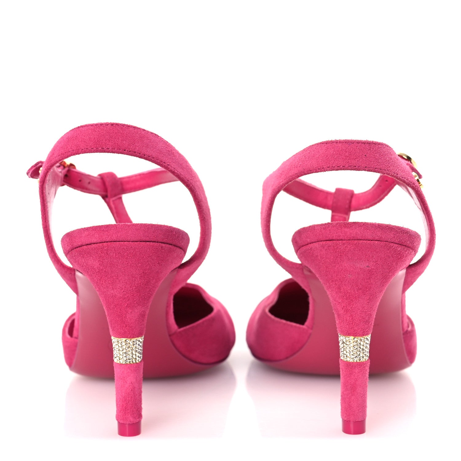 Suede Lambskin Cap Toe Crystal Slingback Pumps 38 Fuchsia Black