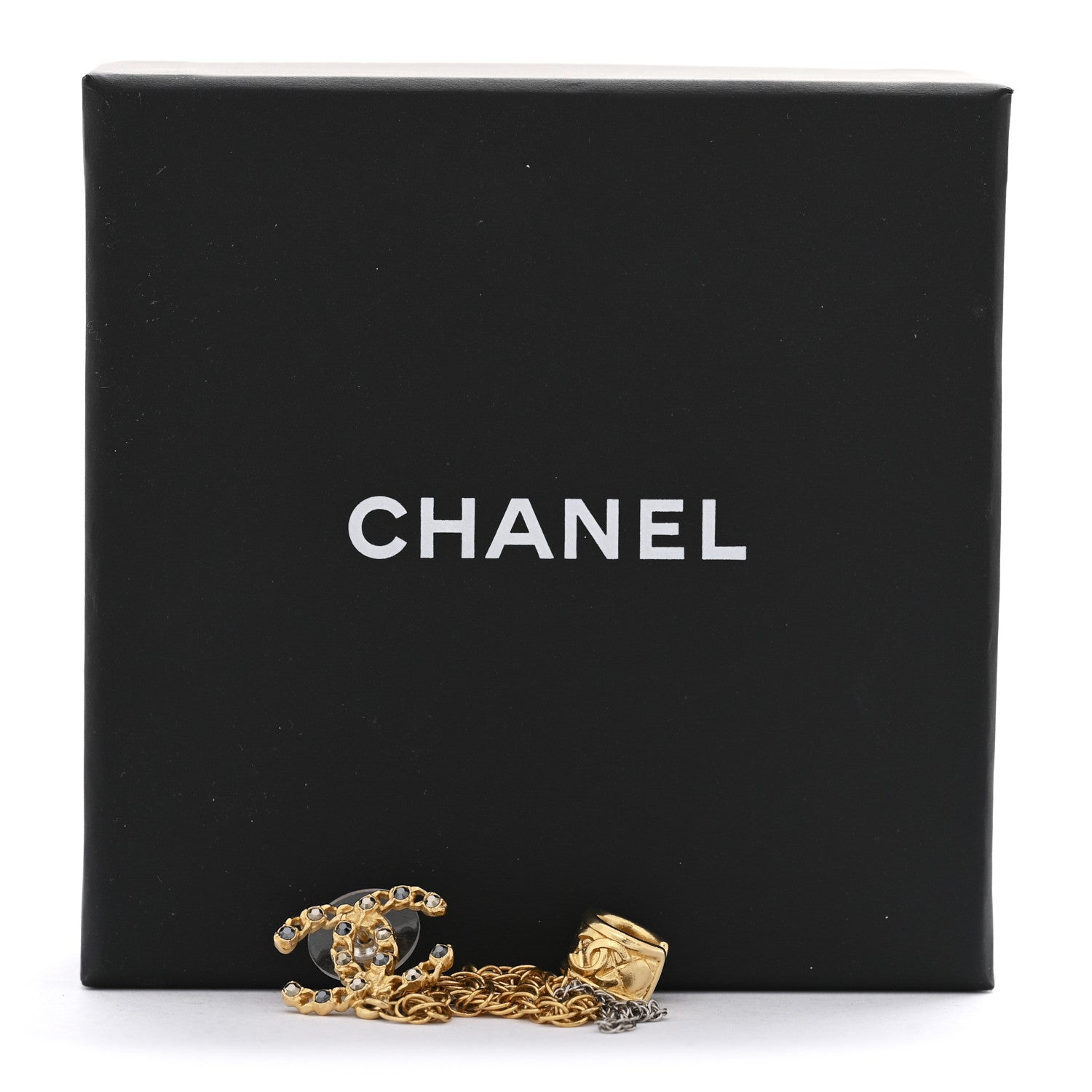 Crystal CC Chain Cuff Single Earring Gold Silver
