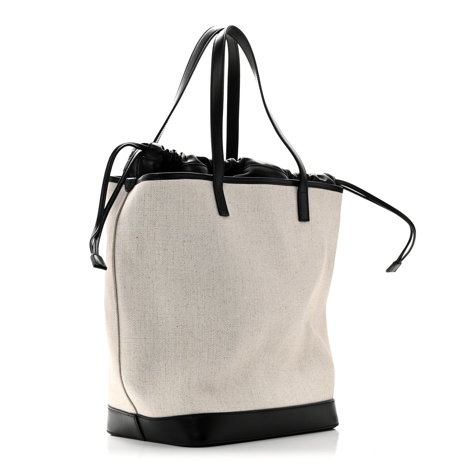 Canvas Calfskin Teddy Drawstring Shopping Tote White Black