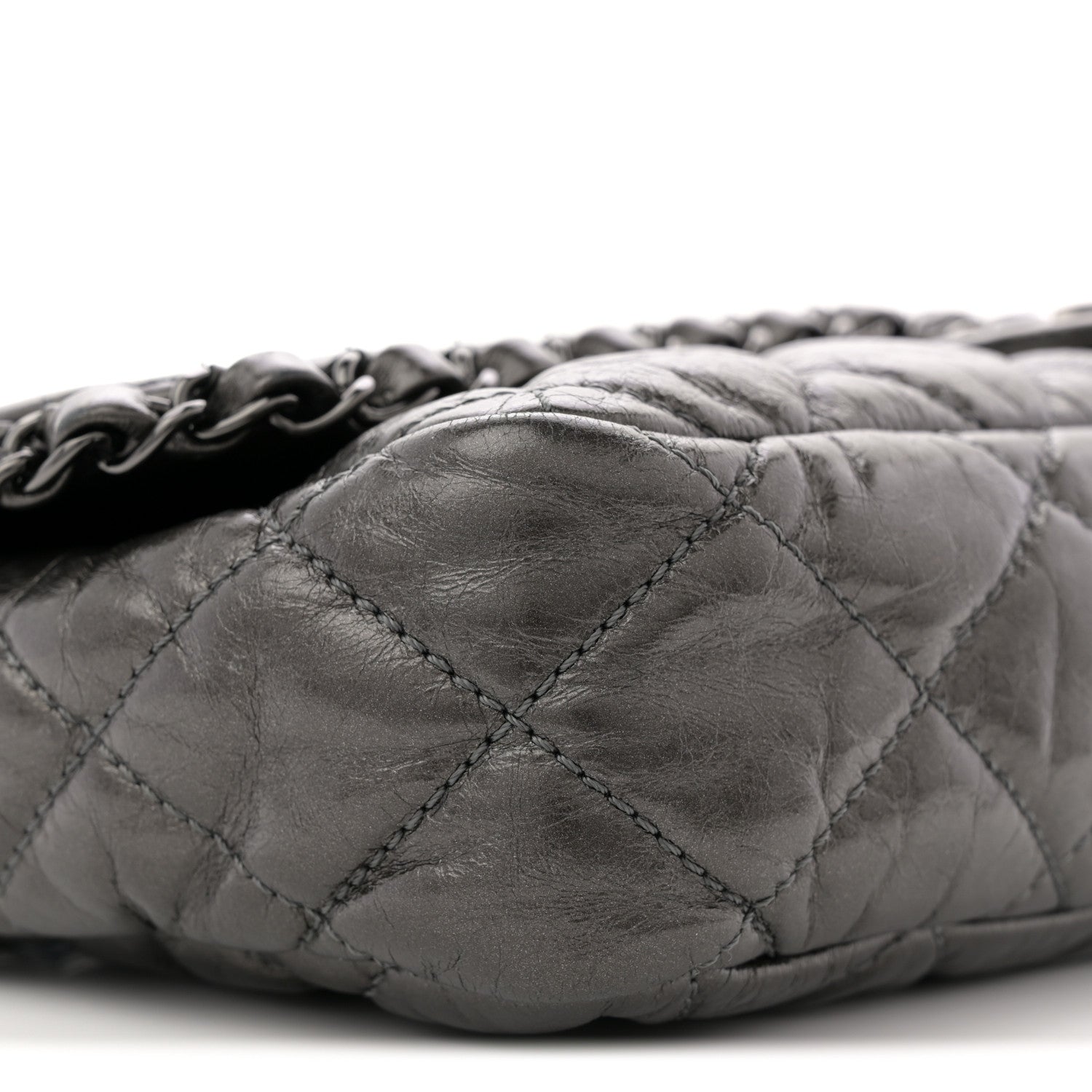 Metallic Calfskin Quilted Medium Chain Me Flap Grey
